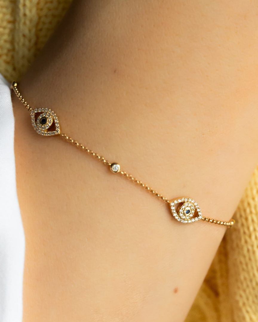 Diamond Evil Eye Bracelet with Bezel-Set Diamonds