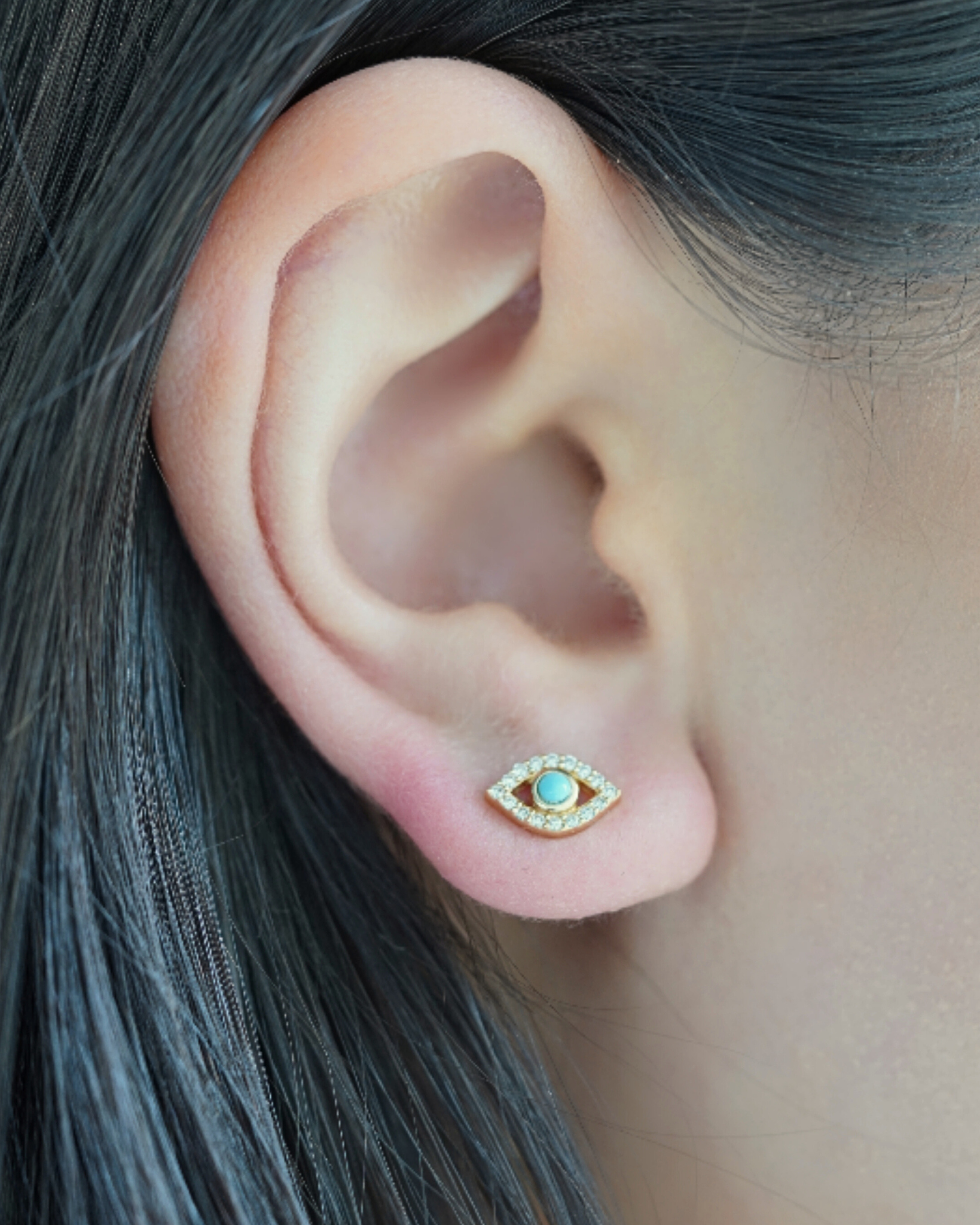Gold & Diamonds Evil Eye with Turquoise Center Studs