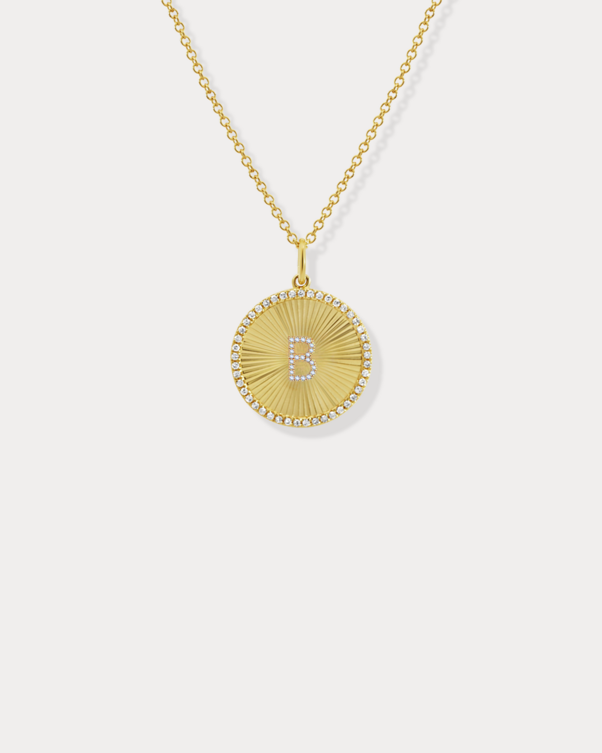 Diamond fluted medallion initial necklace
