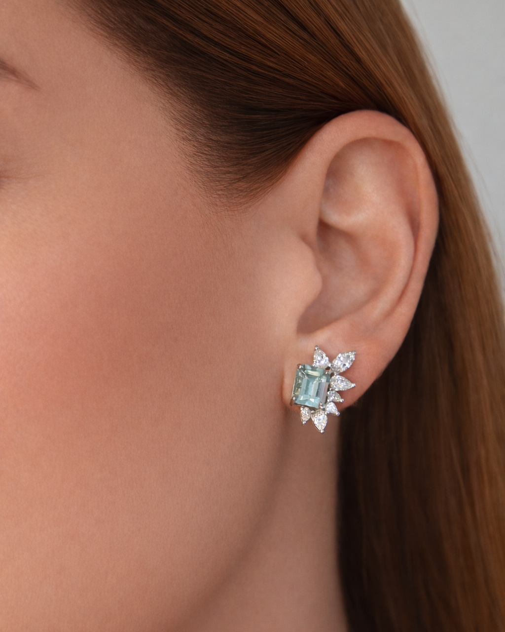 Aquamarine Emerald cut studs