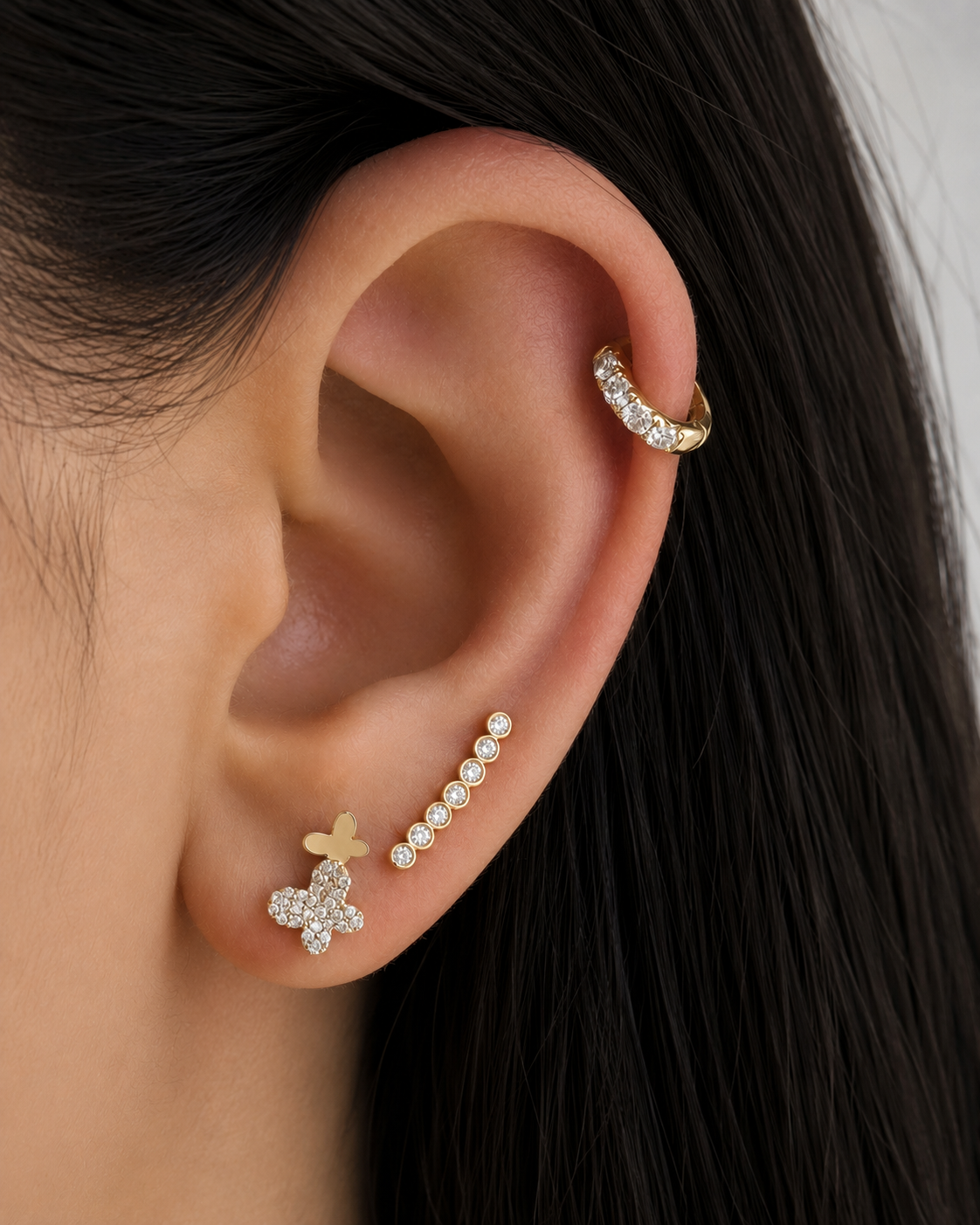 Gold and Diamond Pavé Double Butterfly Studs