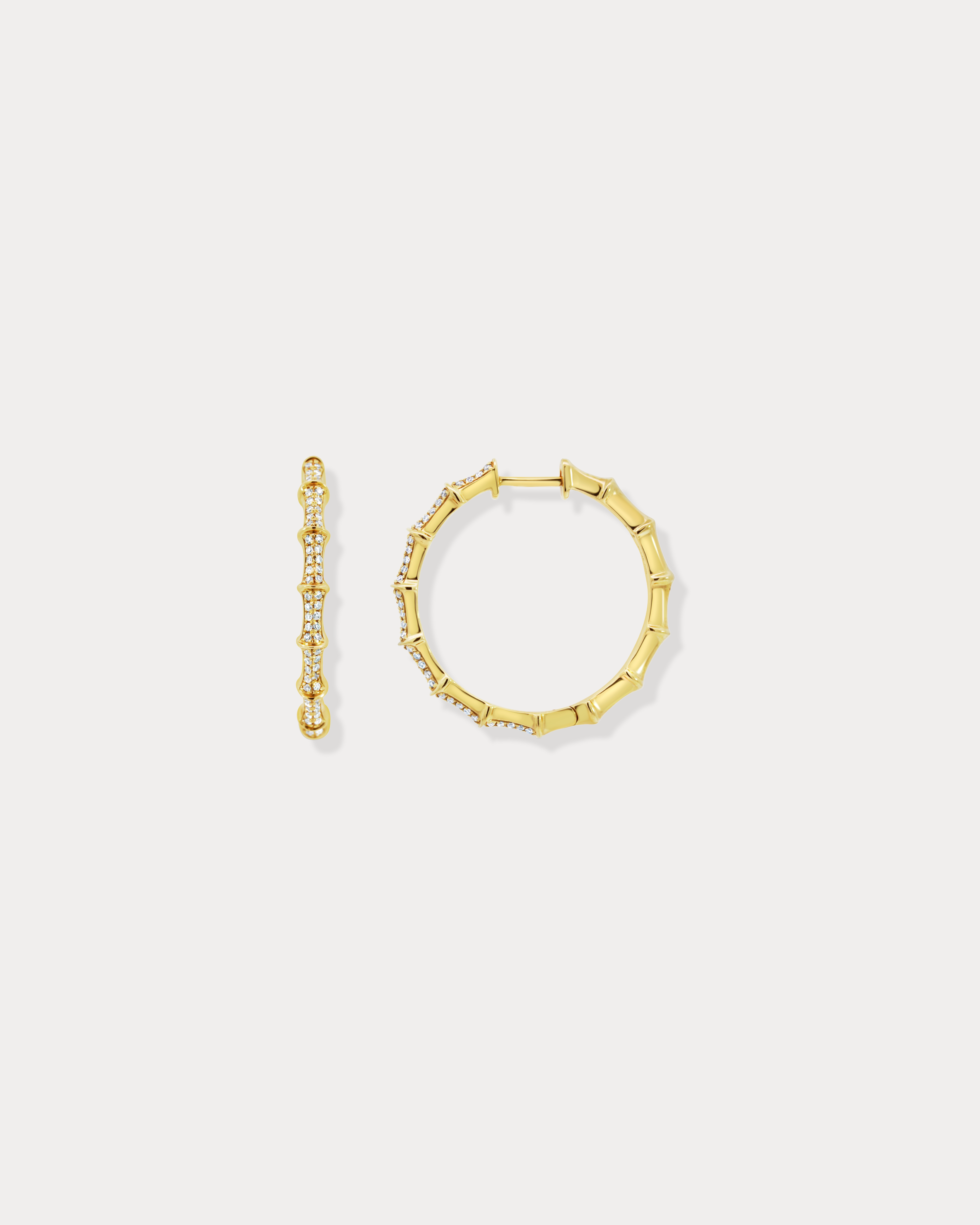 14K Gold & Diamonds Bamboo Hoops