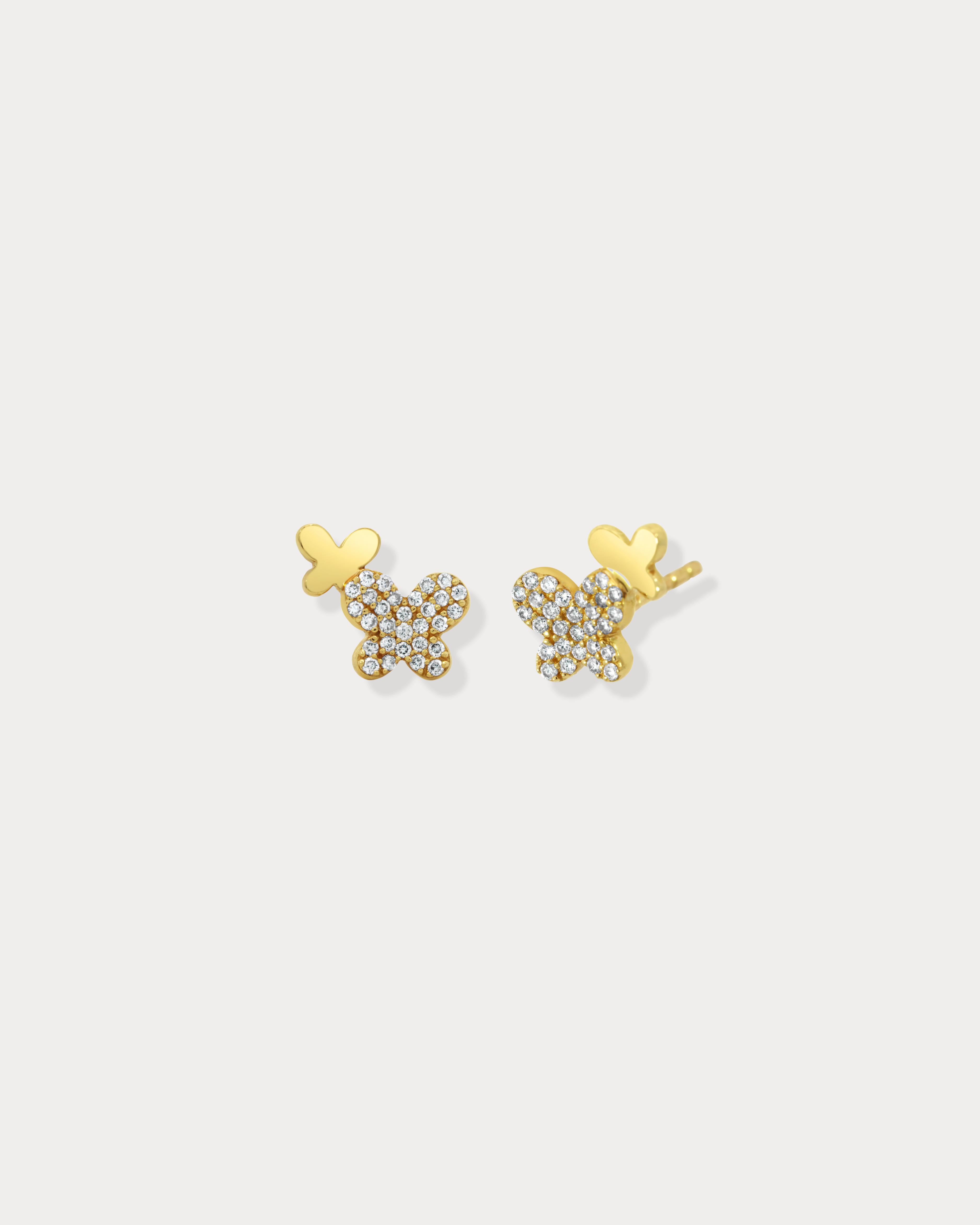 Gold and Diamond Double Butterfly Studs