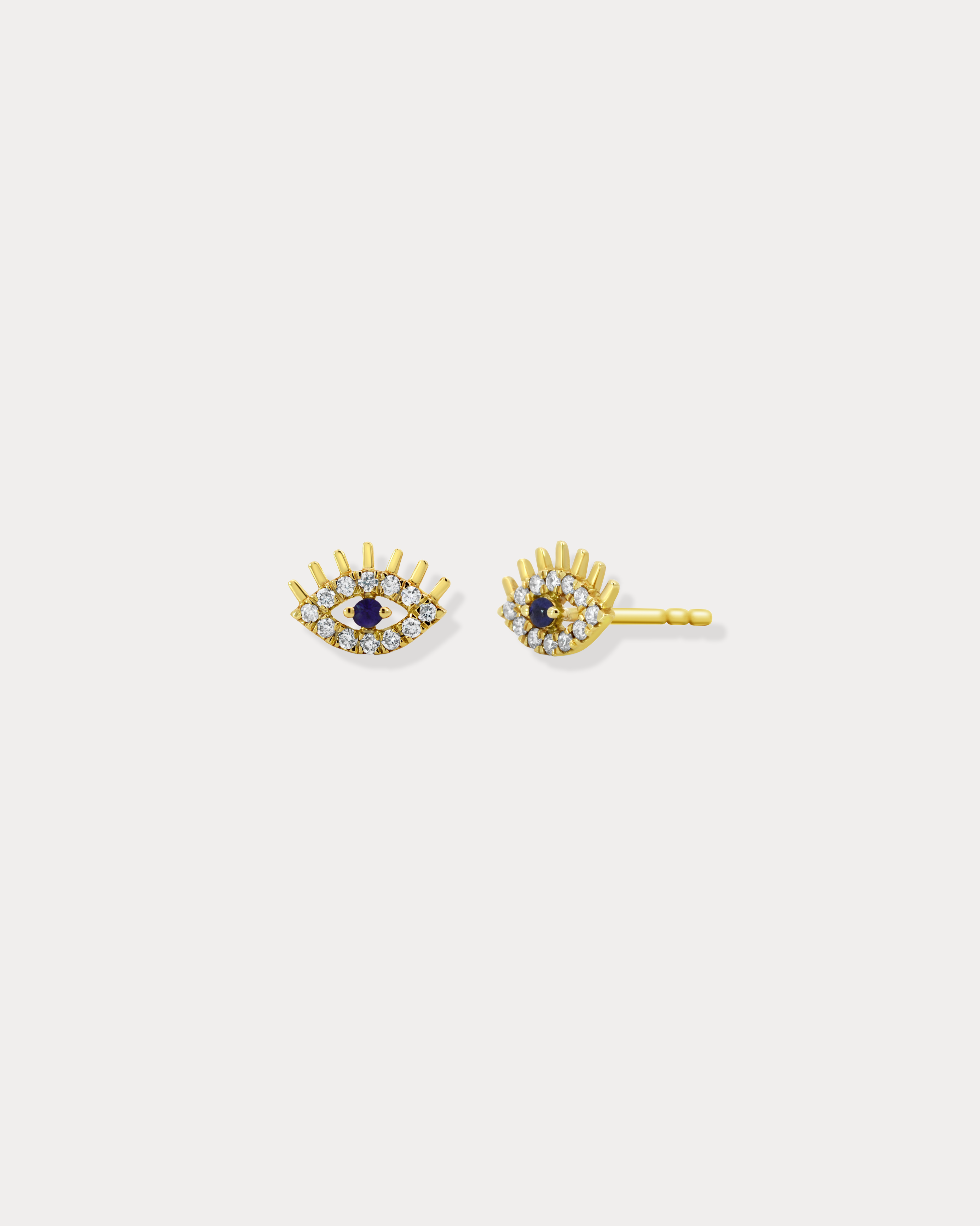 Gold & Diamond Evil Eye Studs with Blue Sapphire