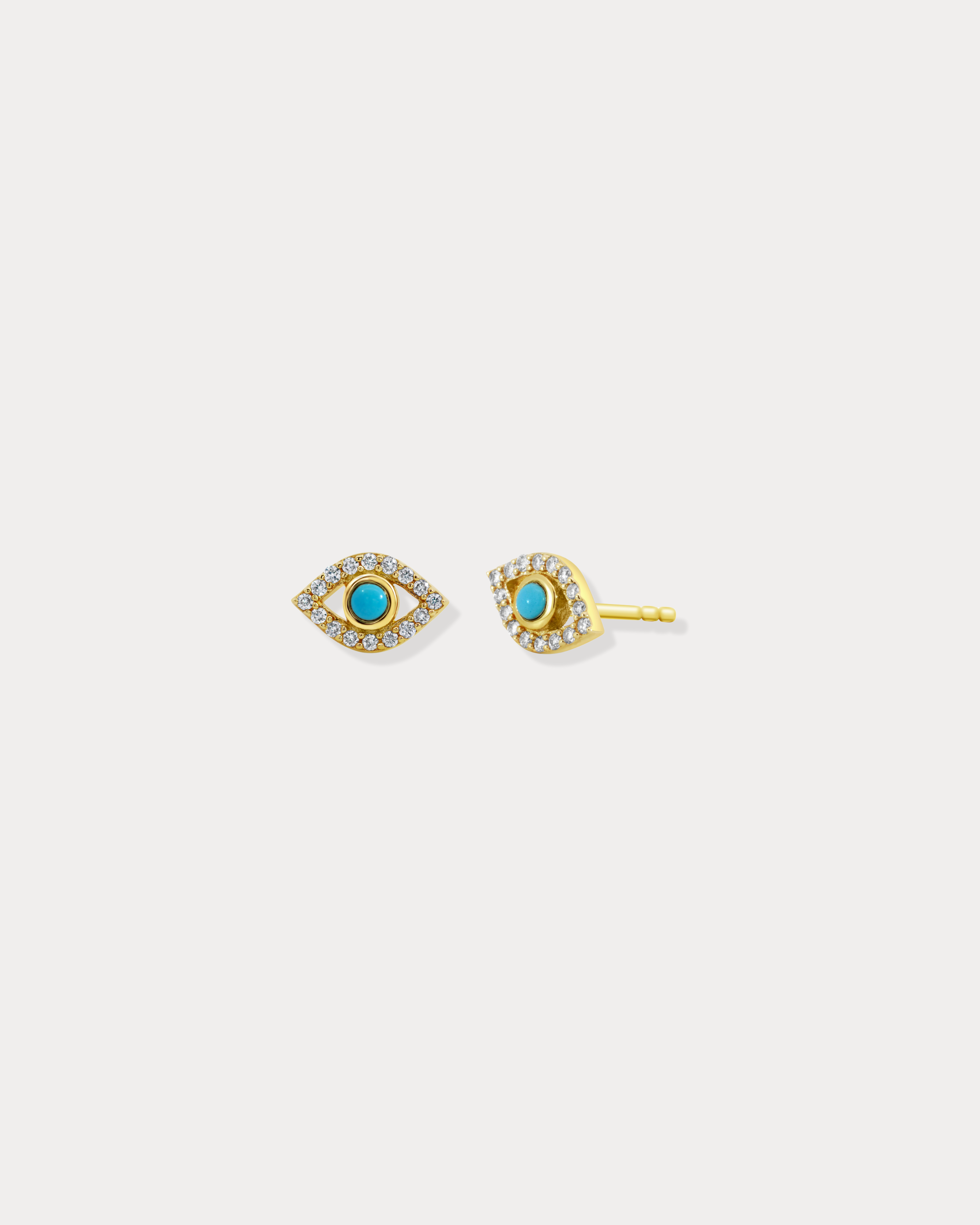 Gold & Diamonds Evil Eye with Turquoise Center Studs