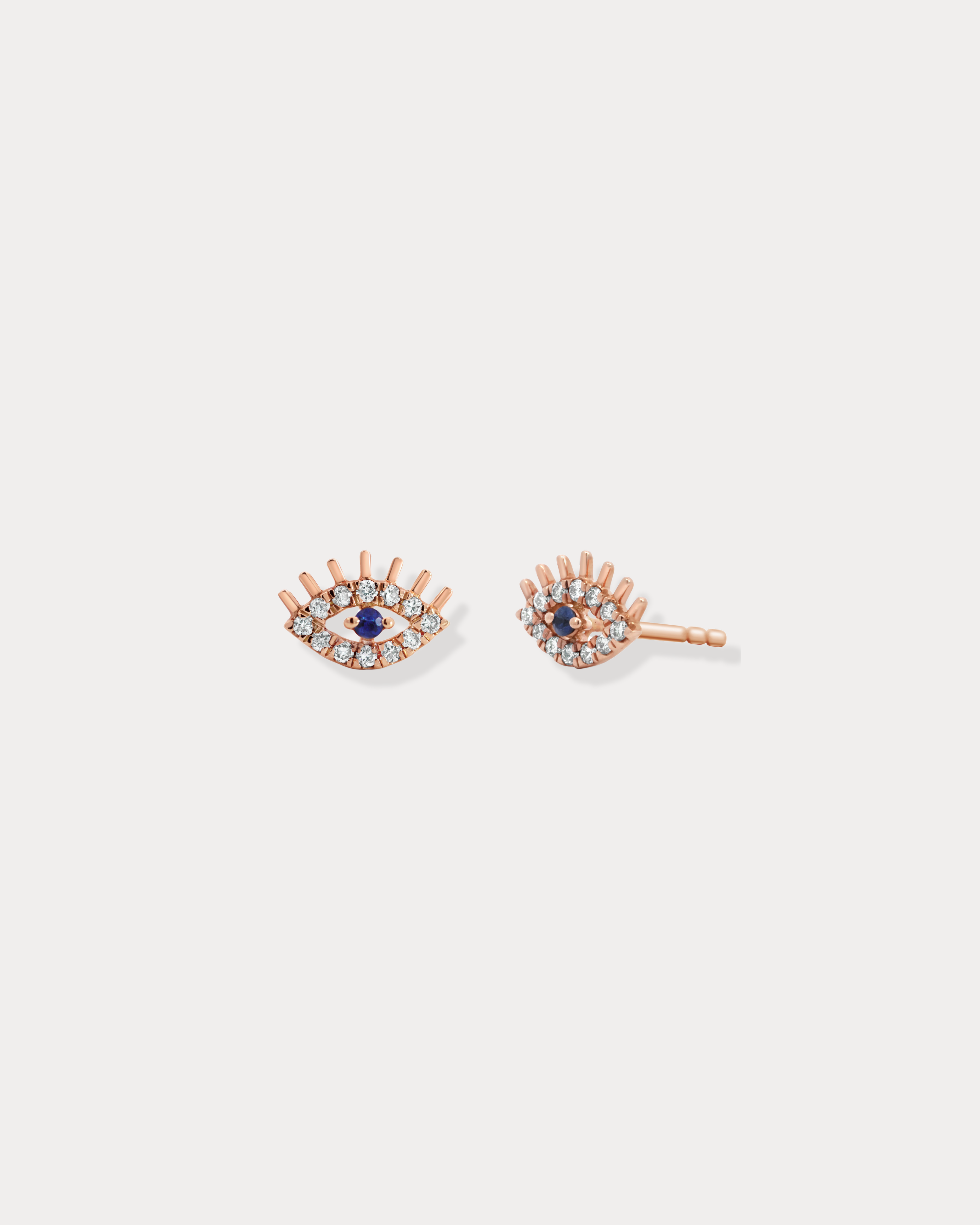 Gold & Diamond Evil Eye Studs with Blue Sapphire