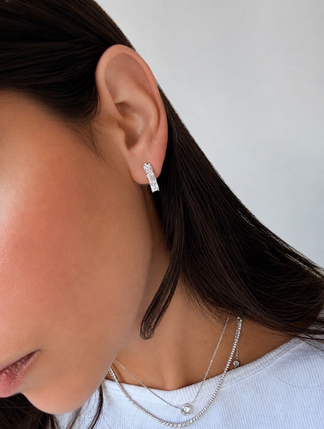 Emerald Cut Huggie Earrings