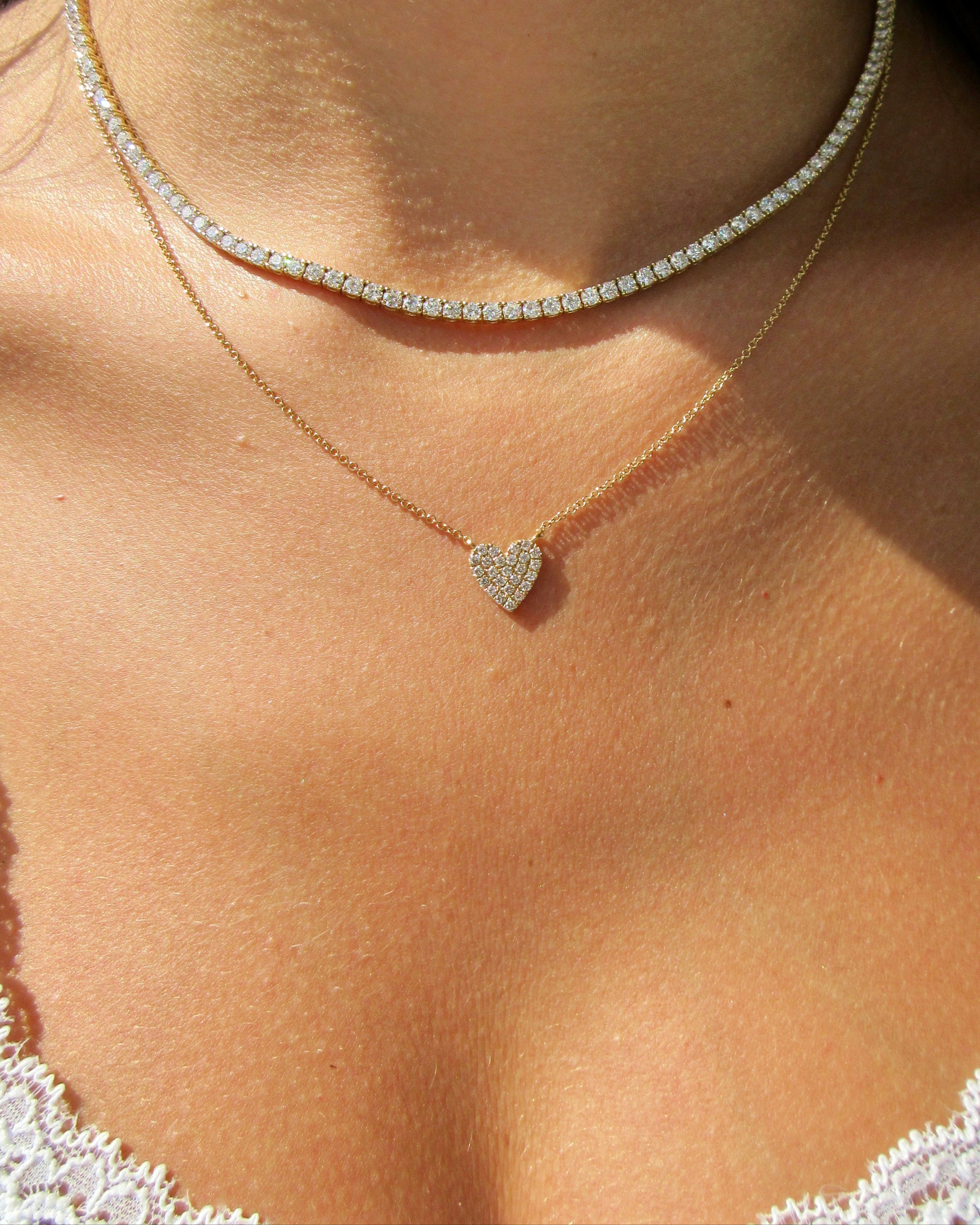 Collier cœur pavé d'or et de diamants