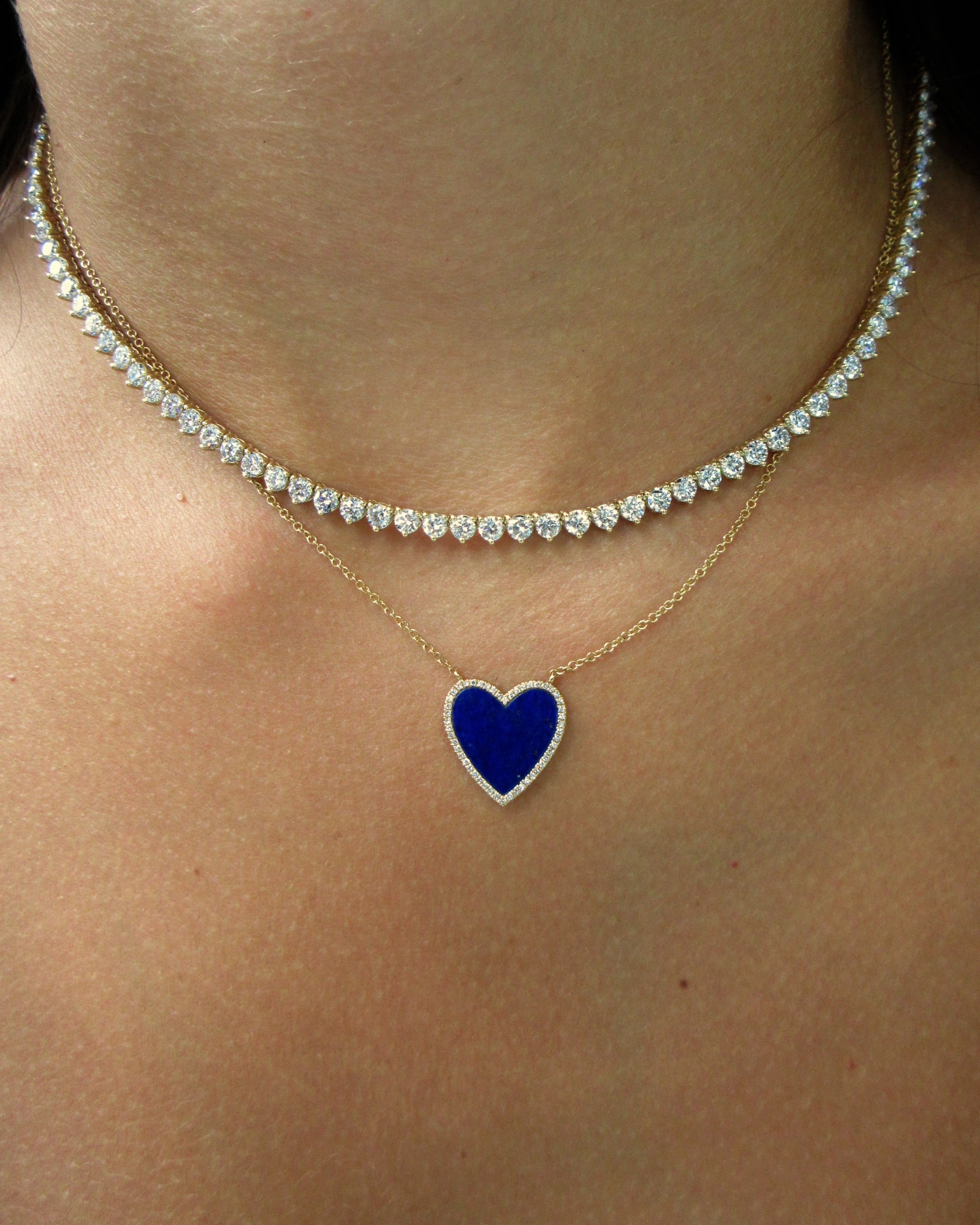 Collier cœur en lapis-lazuli et diamants