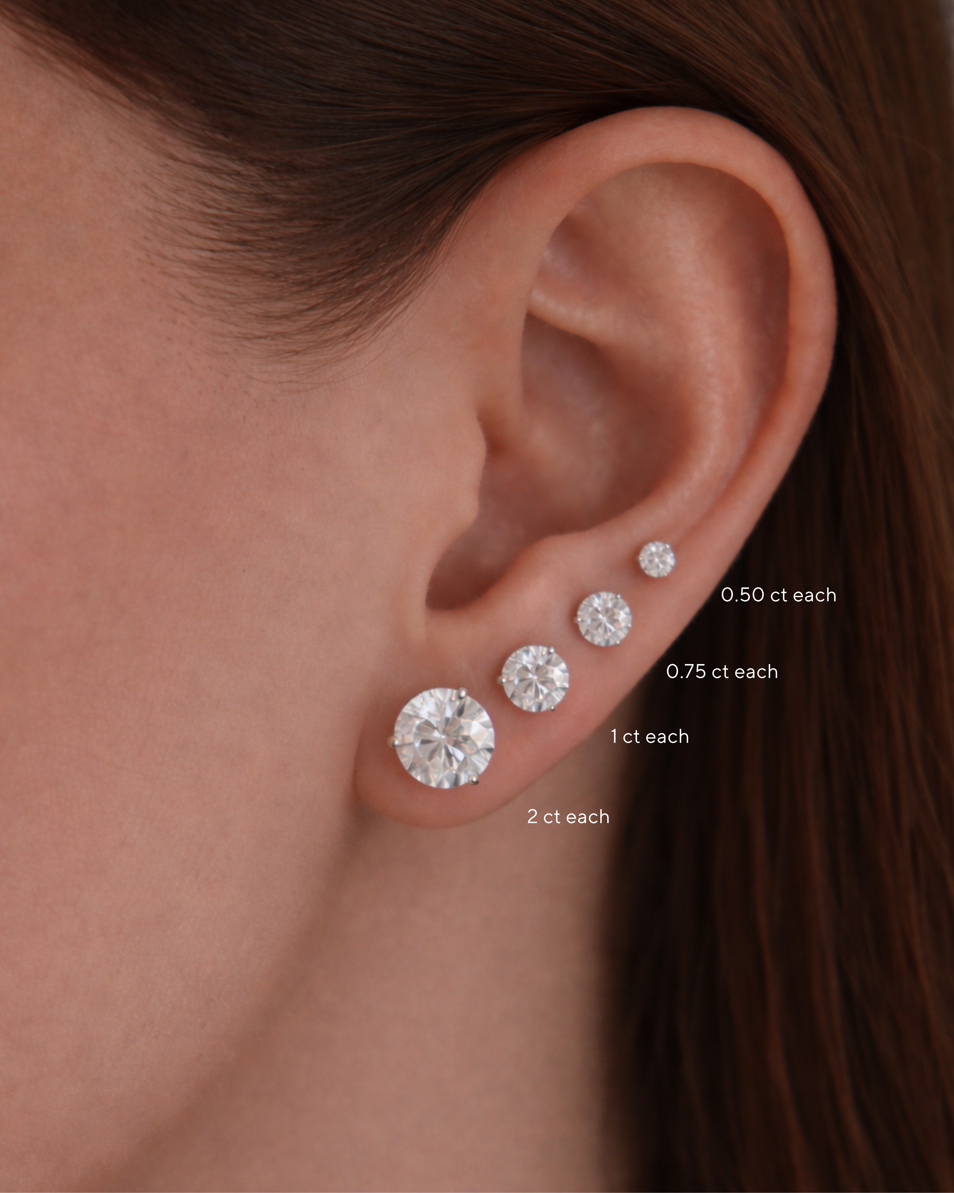 Three Prong Lab Diamond Stud Earrings