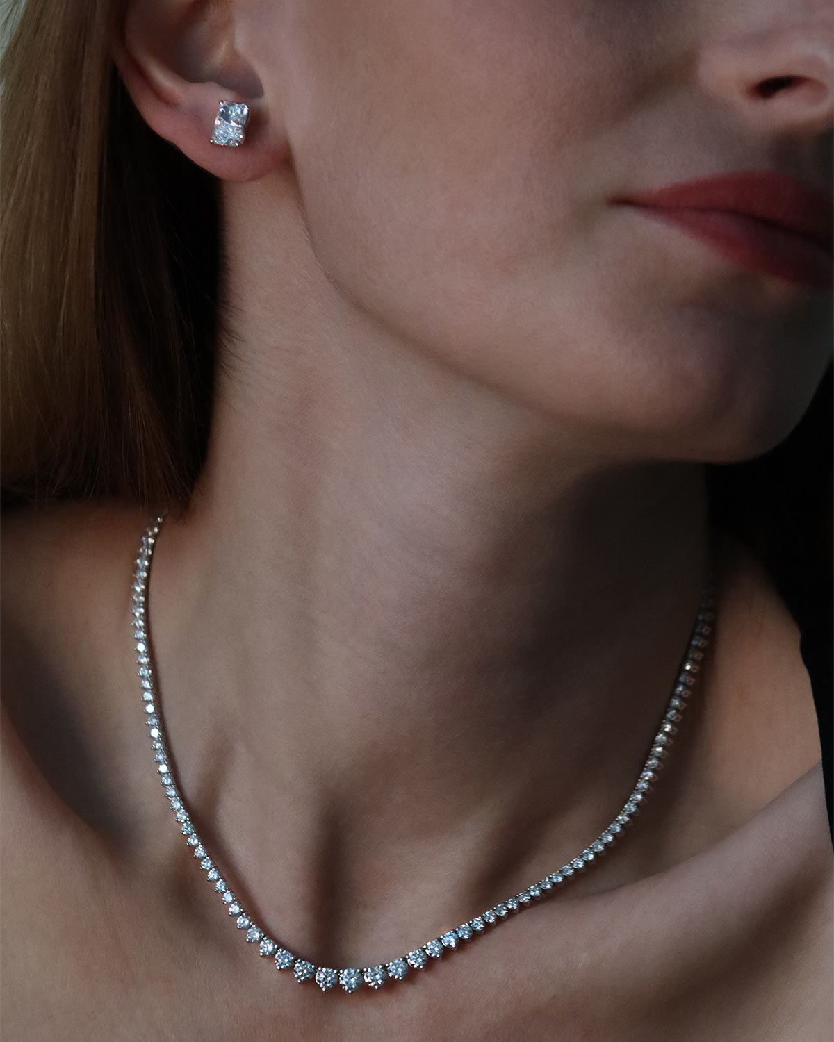 Medium Graduated Three-Prong Tennis Necklace