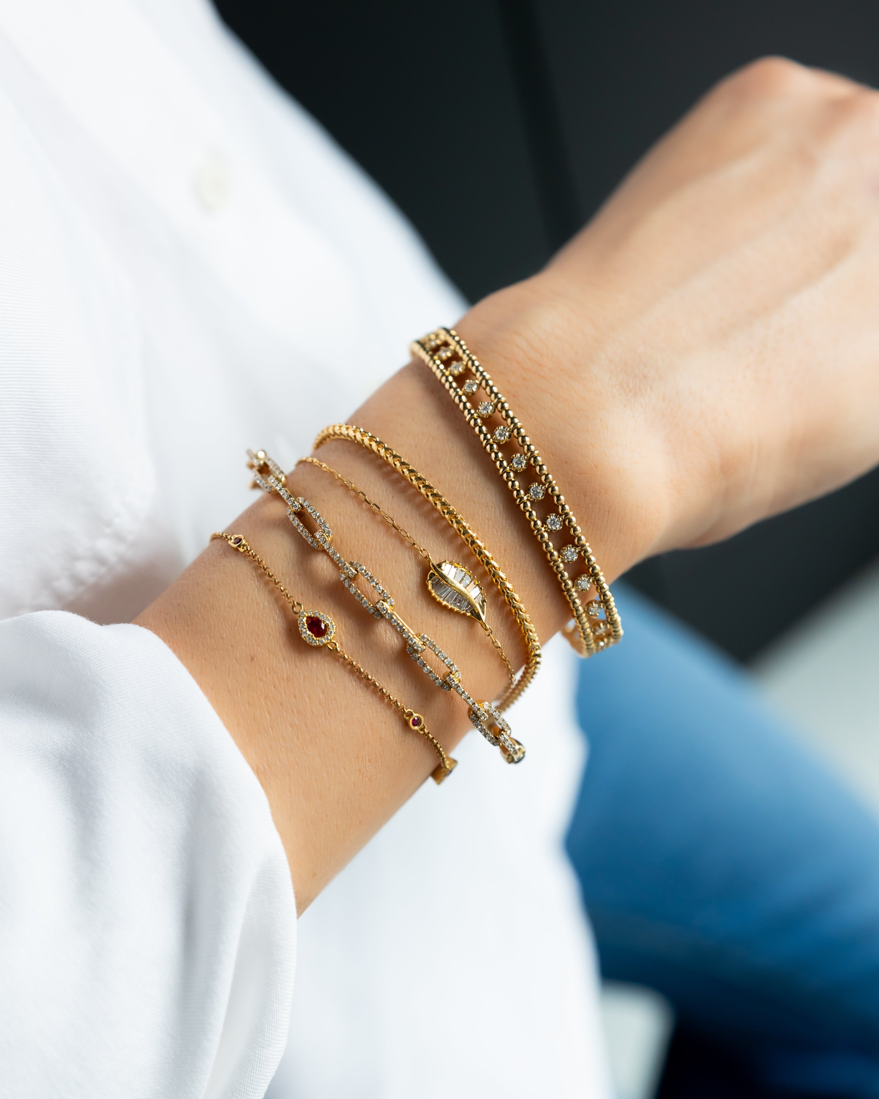 Bracelet Baguette Feuille Diamant