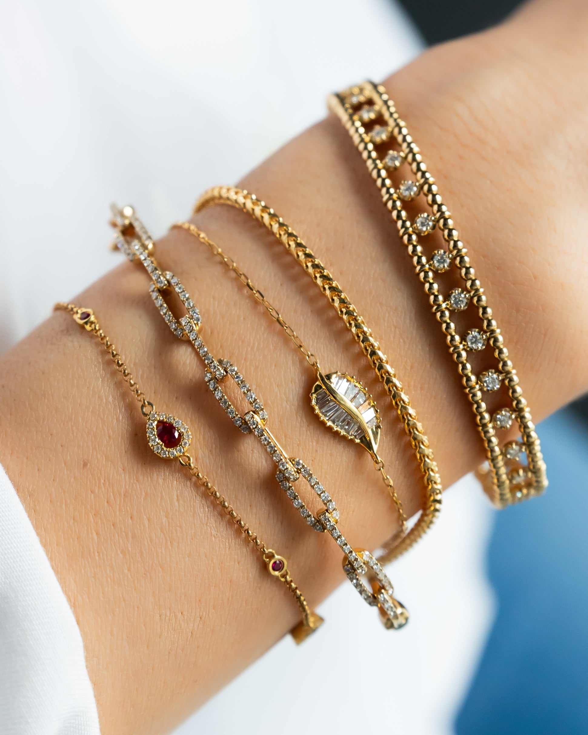 Bracelet Baguette Feuille Diamant