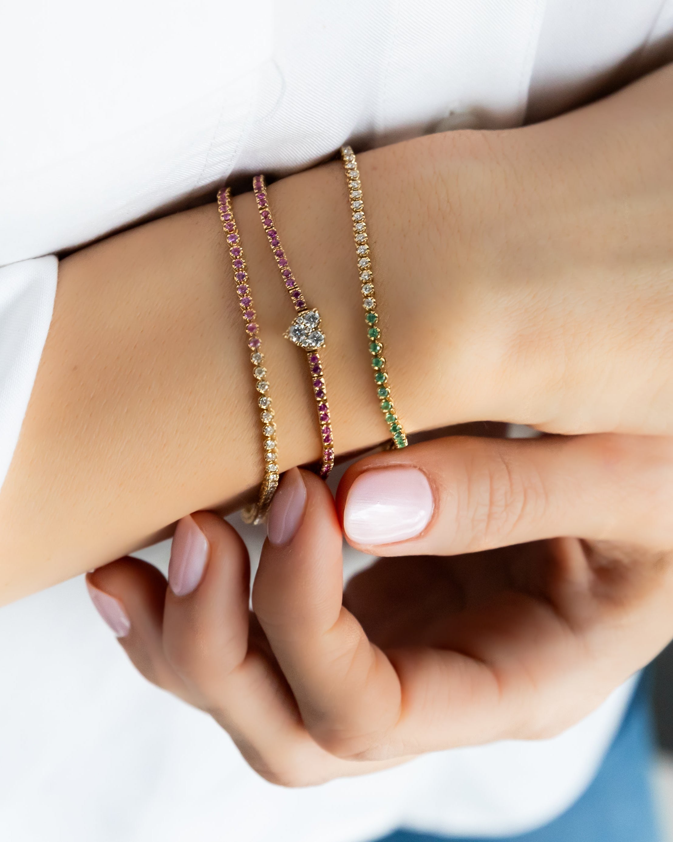 Half Diamond Half Emerald Tennis Bracelet