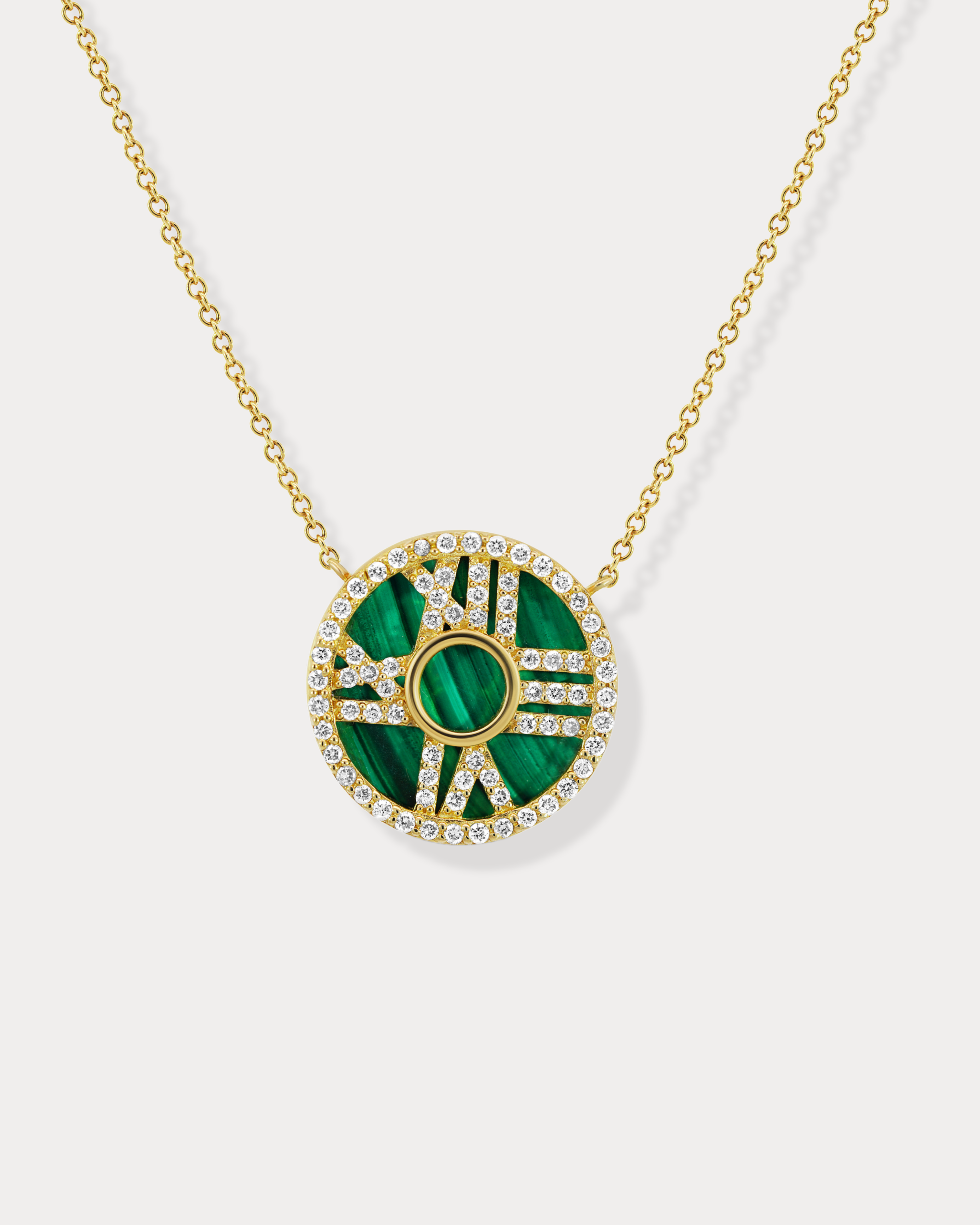Gold & Diamond Roman Numeral Clock with Malachite Inlay Pendant