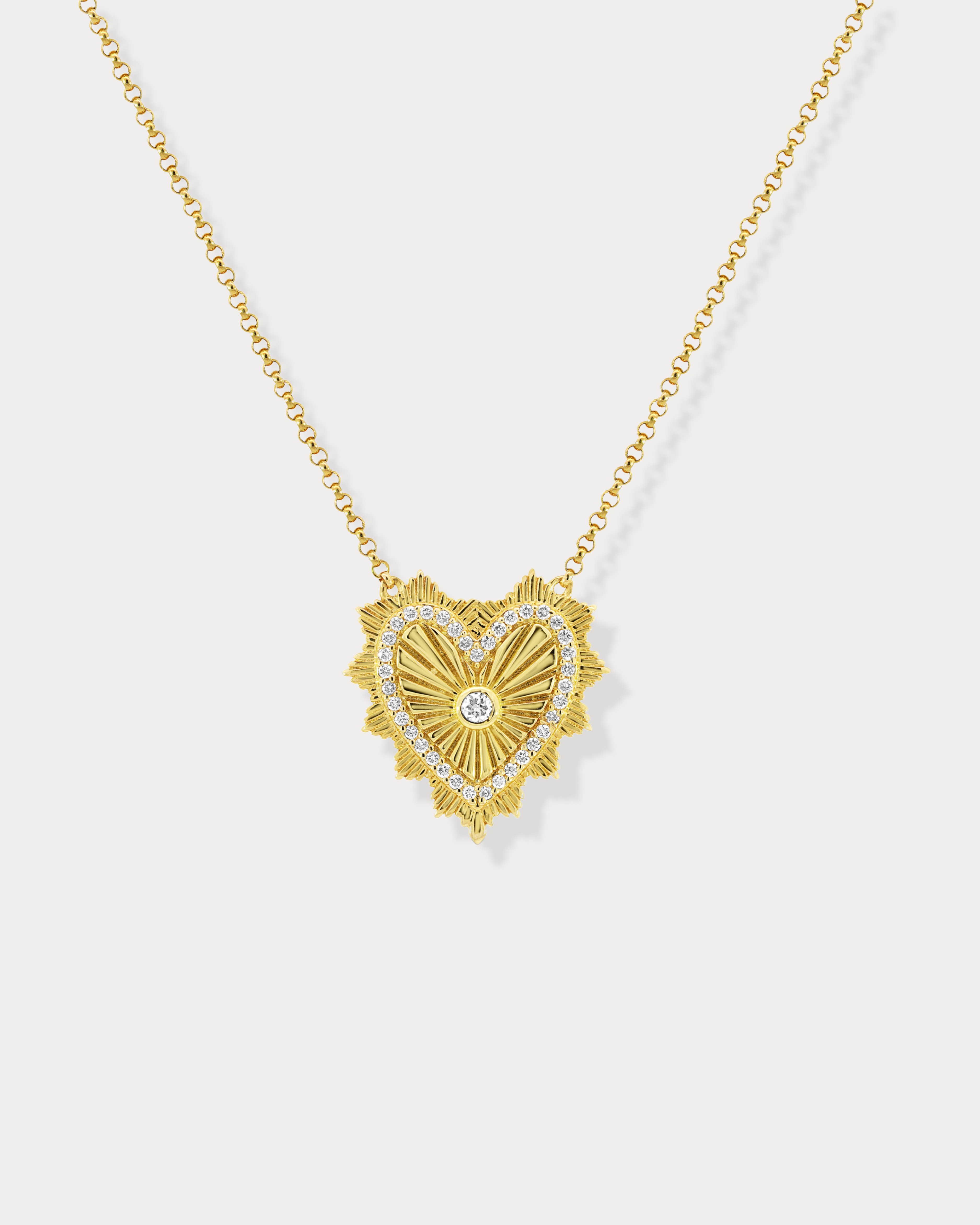 Gold & Diamond Fluted Heart Shaped Sun Pendant