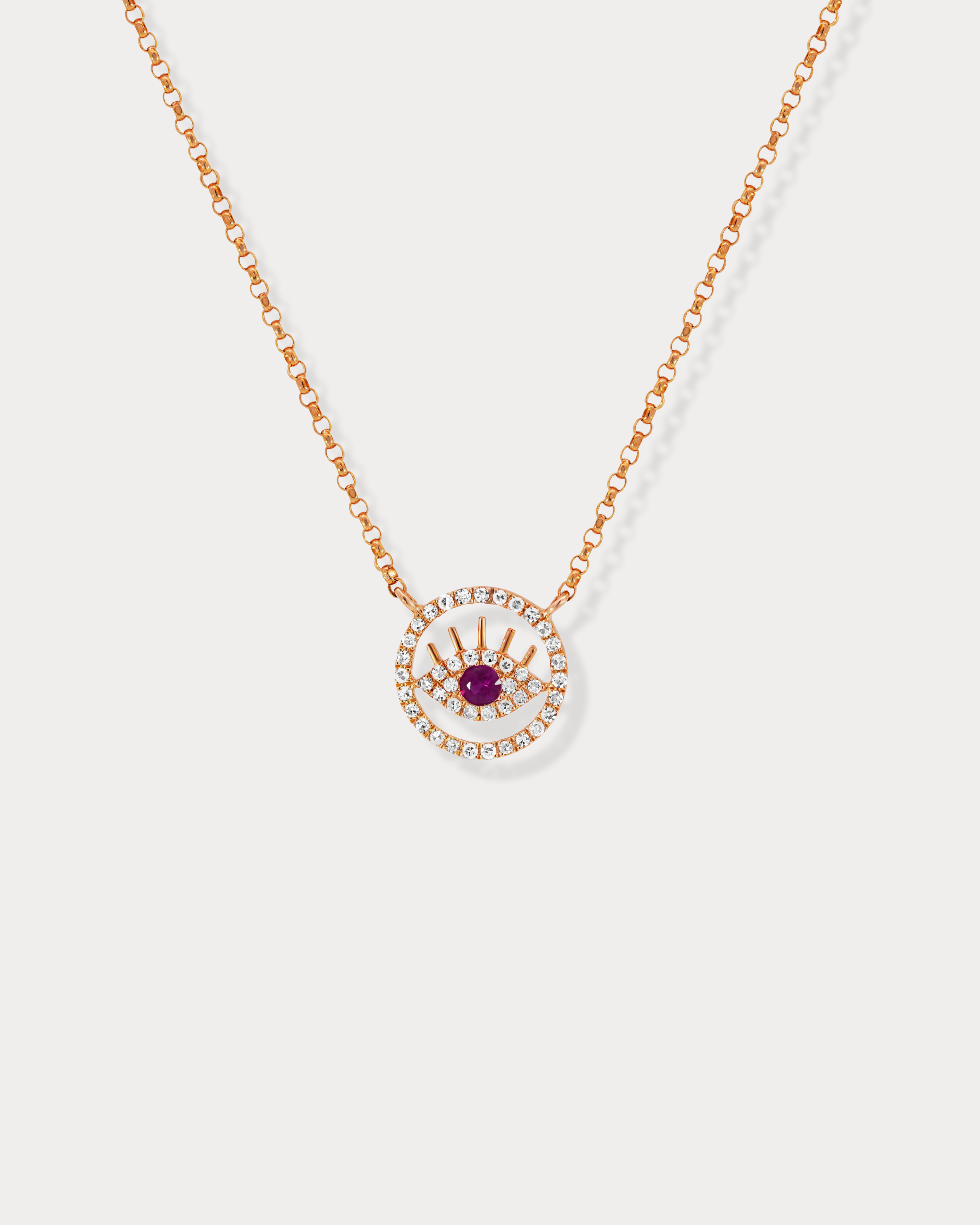 Diamond Evil Eye with a Ruby Centre Necklace