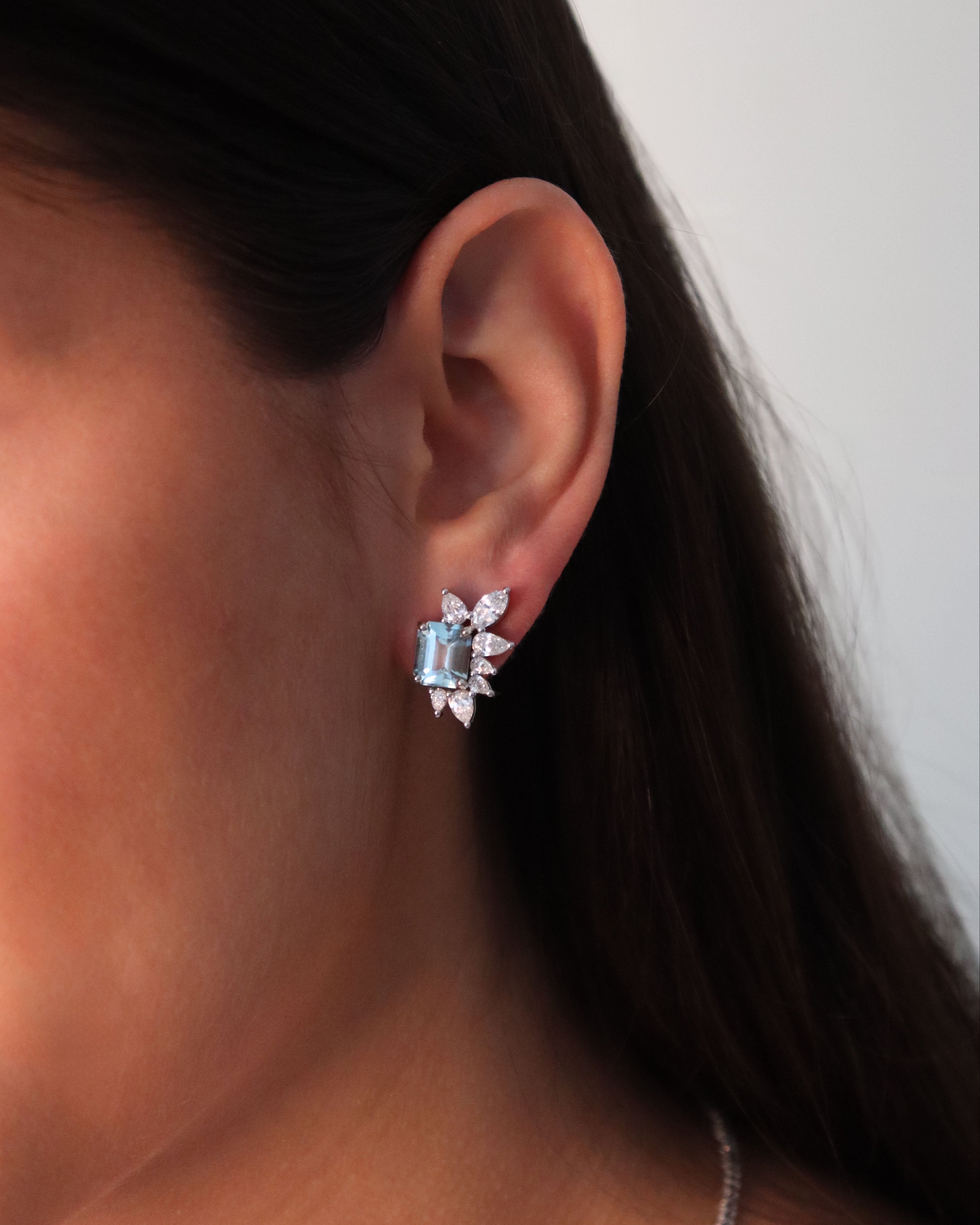 Aquamarine Emerald cut studs