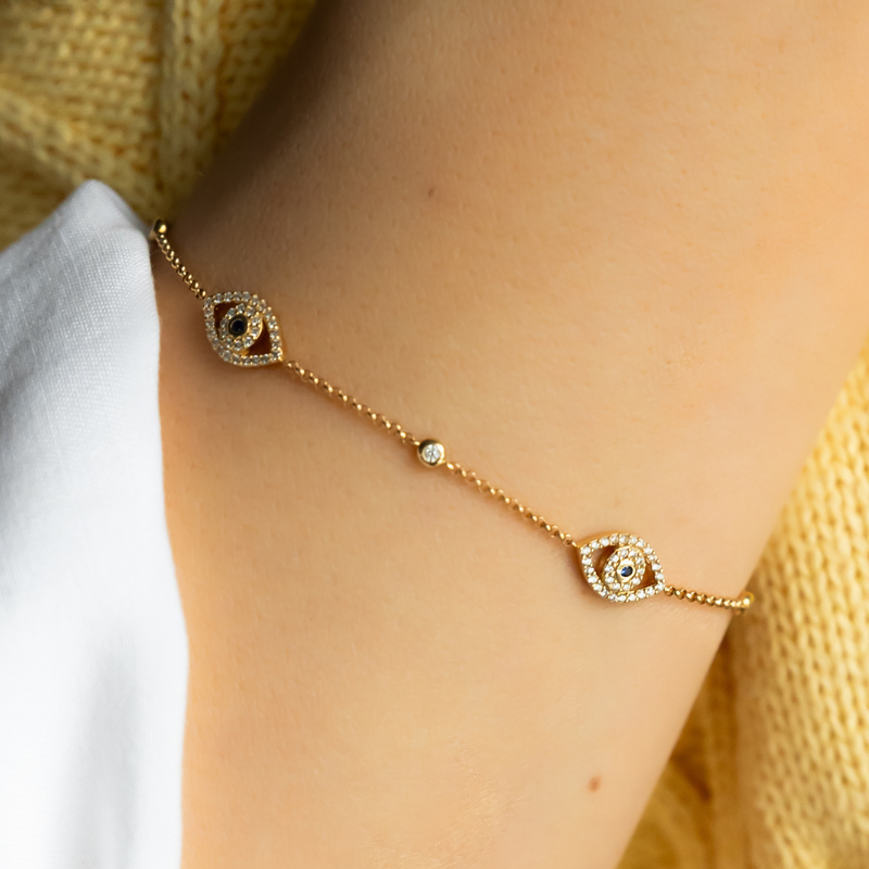 Diamond Evil Eye Bracelet with Bezel-Set Diamonds