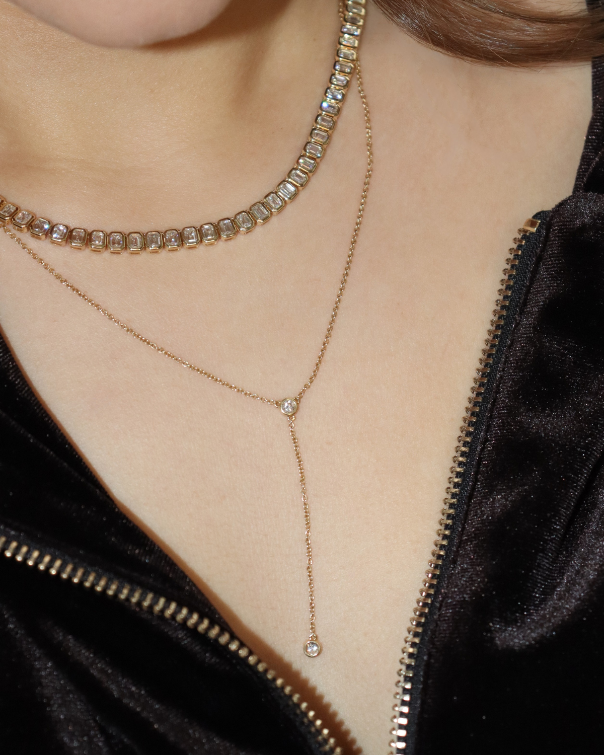 Round diamond lariat necklace