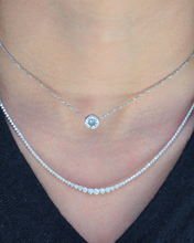 Load image into Gallery viewer, Graduated Petit Three prong Lab Diamond Tennis Necklace
