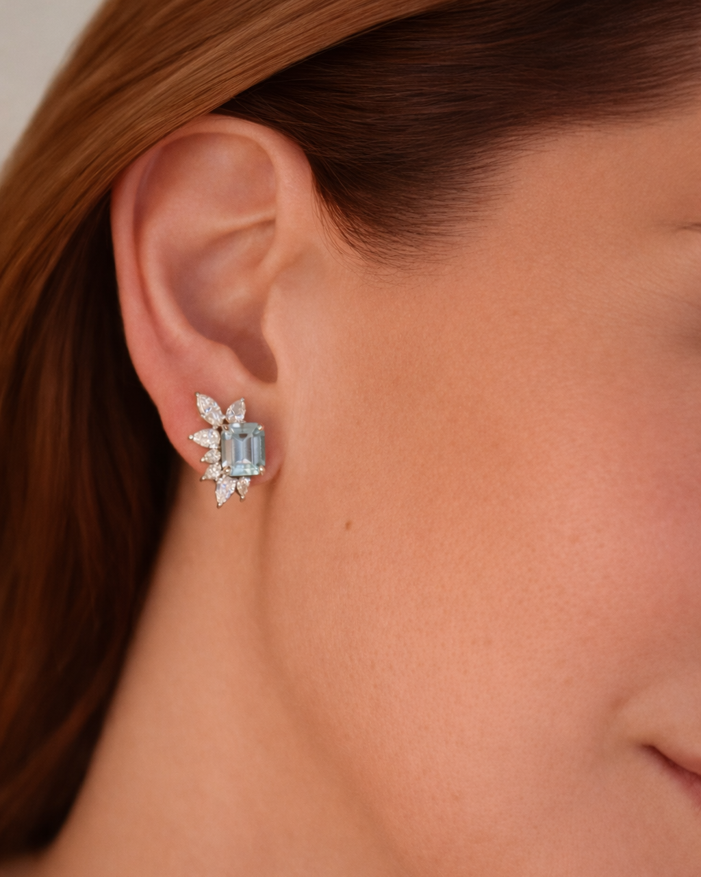 Aquamarine Emerald cut studs