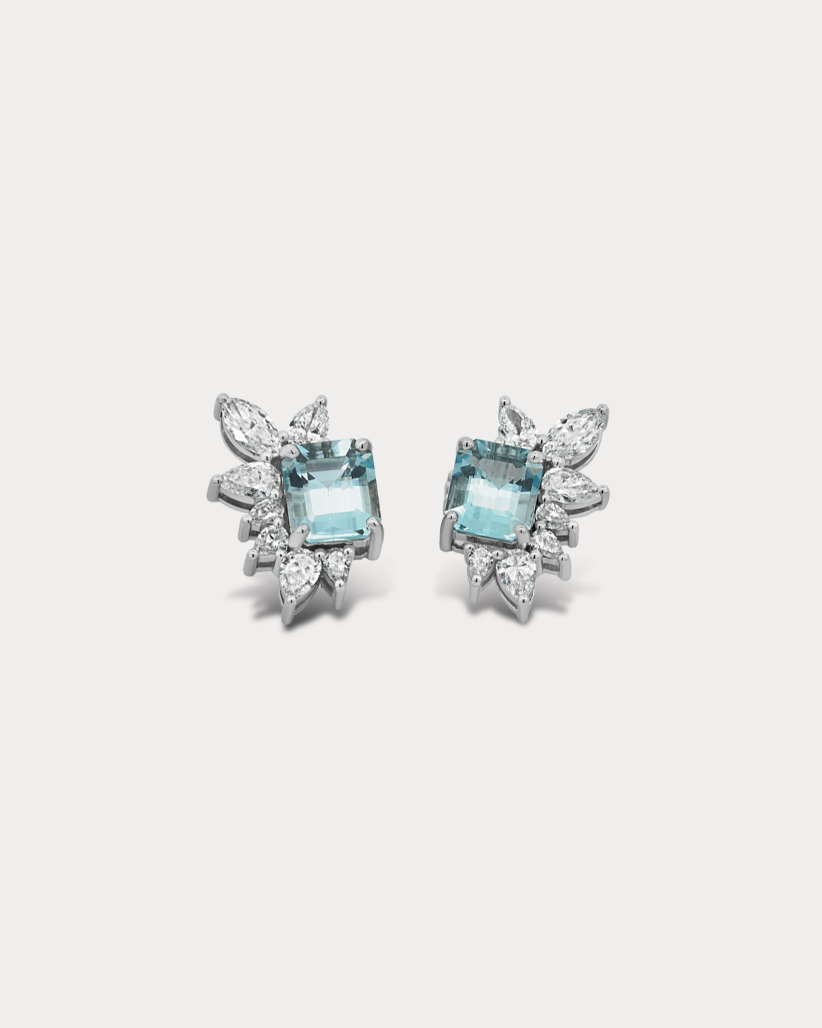 Aquamarine Emerald cut studs
