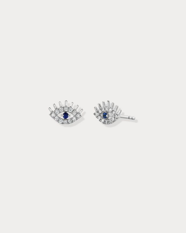 Gold & Diamond Evil Eye Studs with Blue Sapphire