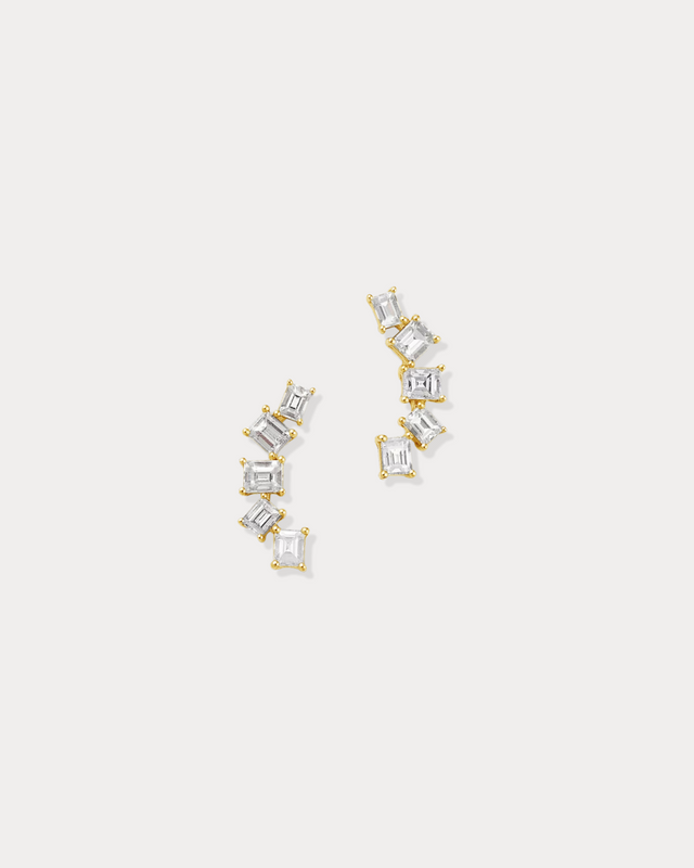 Emerald cut lab diamond Climber Earrings