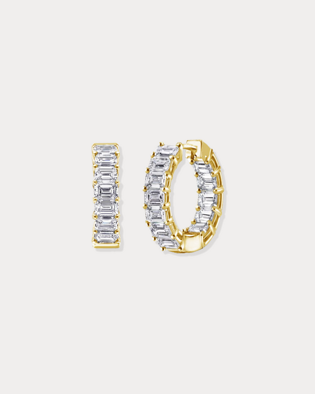 Emerald Cut East-West Lab Diamond Hoops
