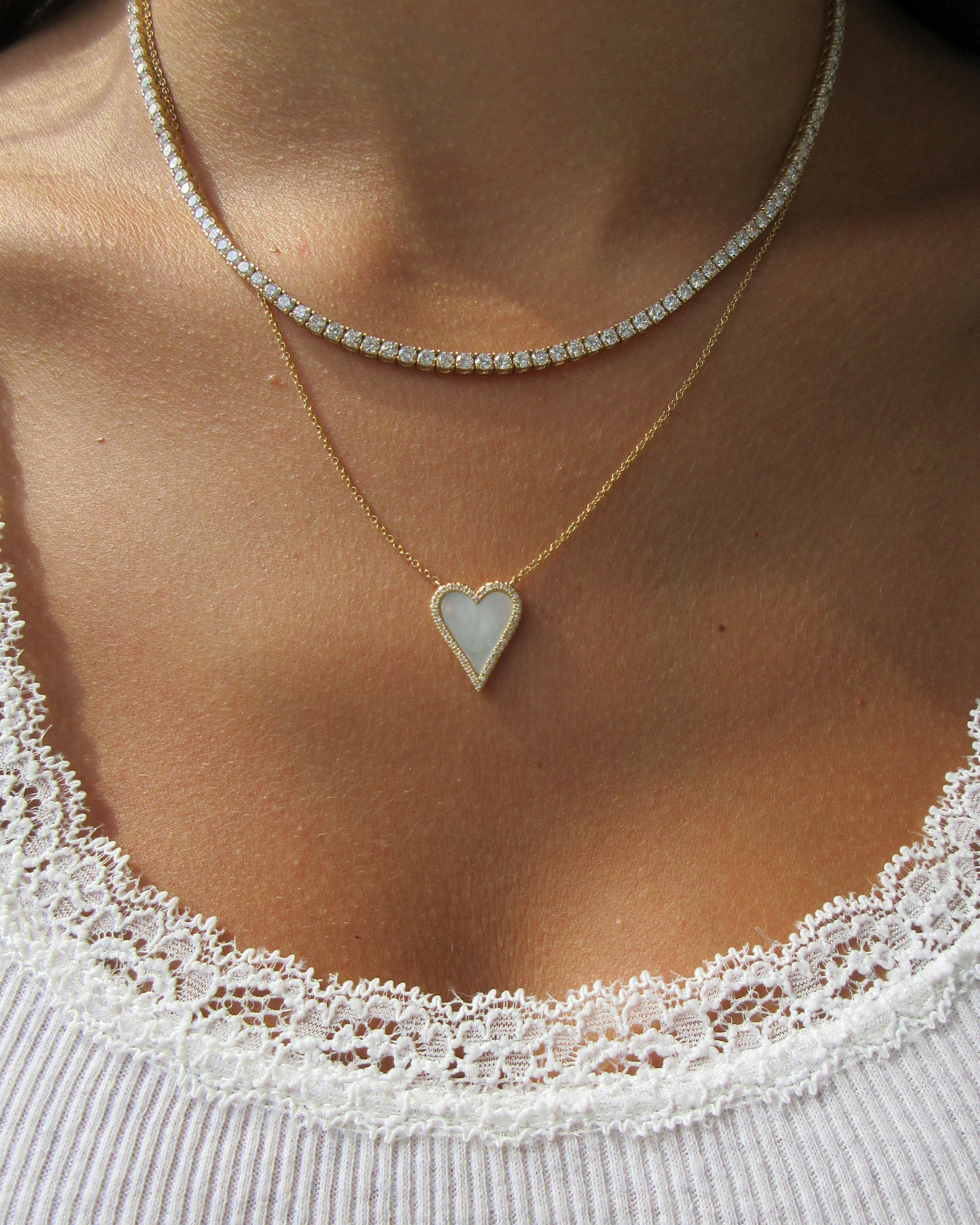 Mother of Pearl & Diamond Heart Necklace