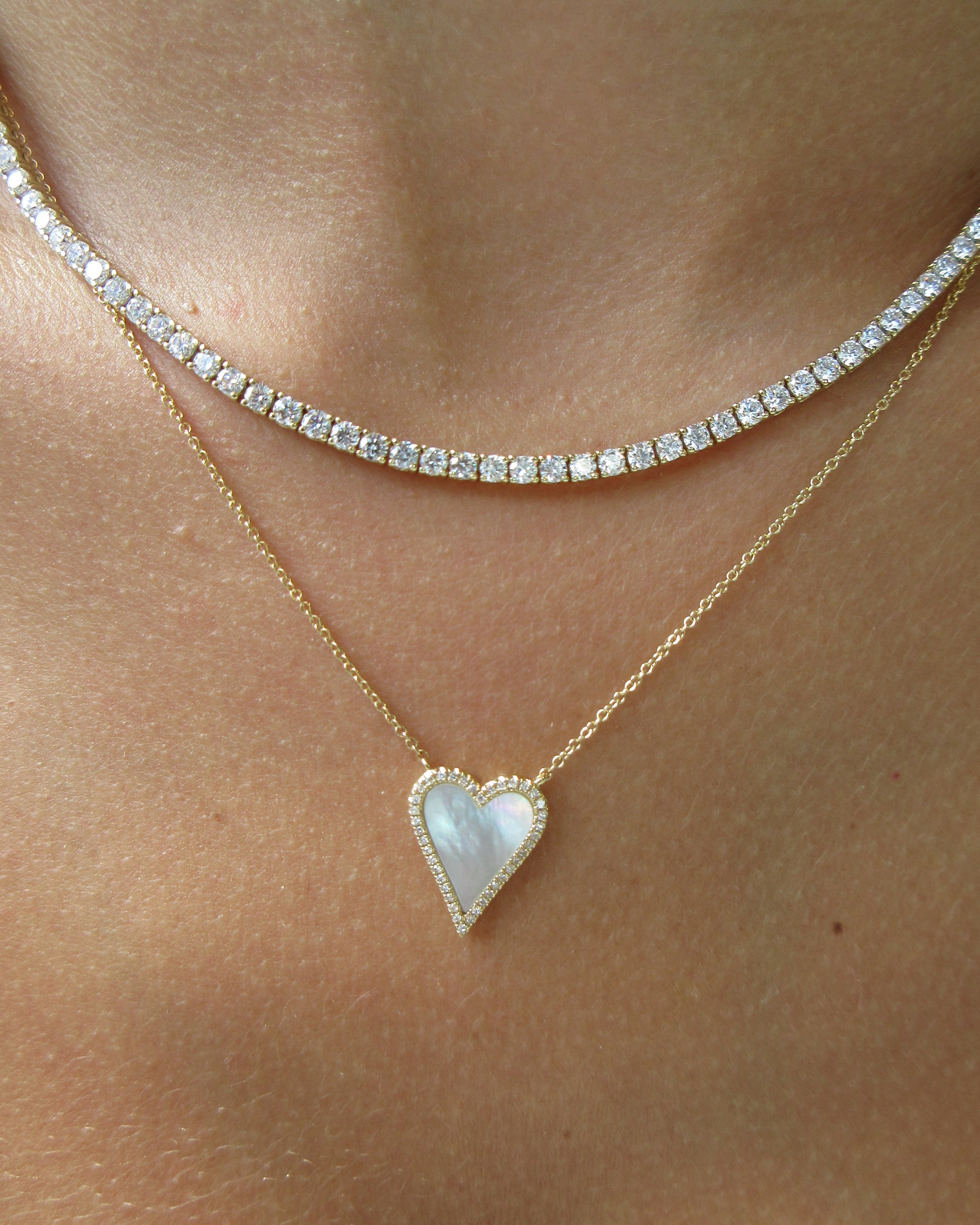 Mother of Pearl & Diamond Heart Necklace