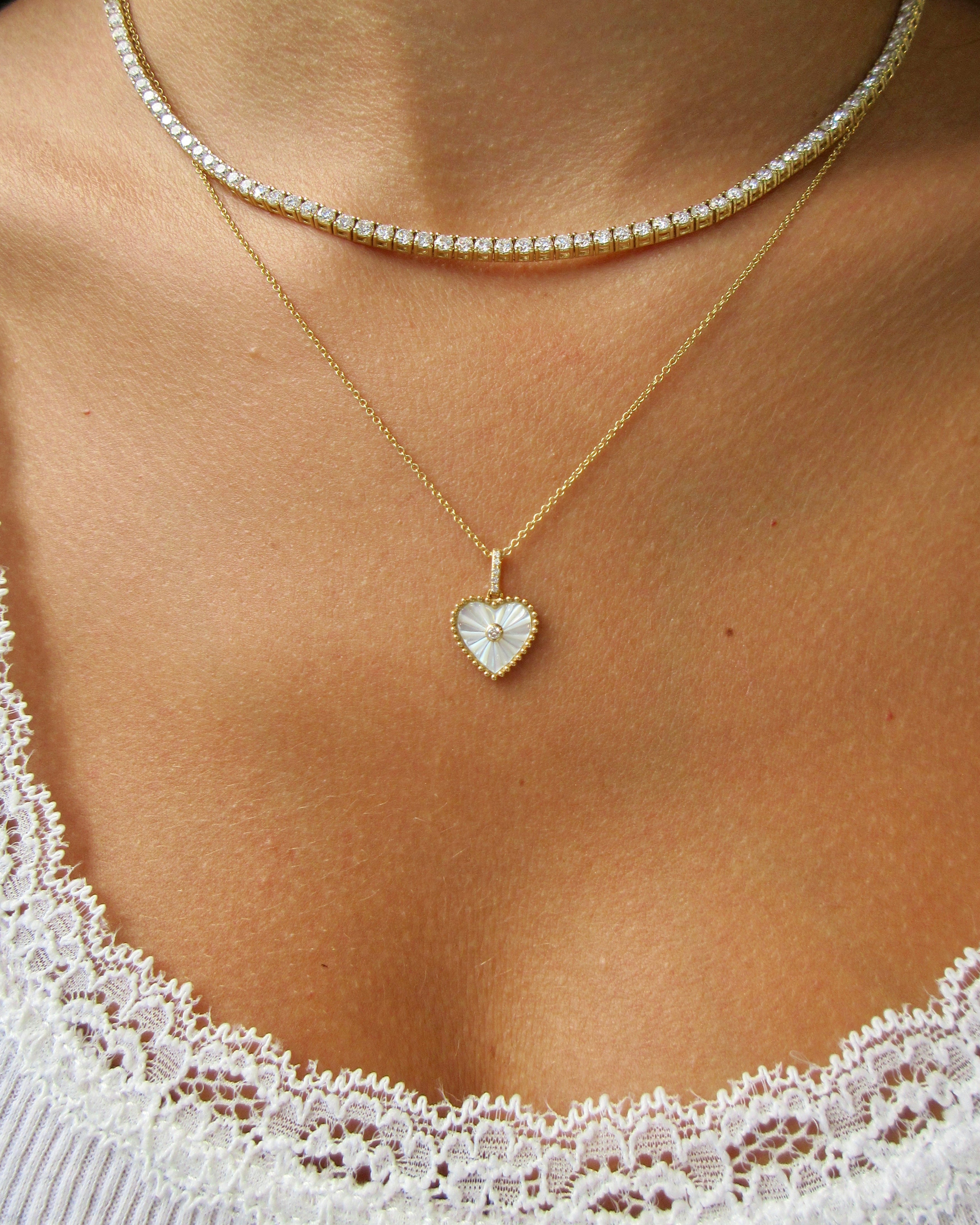 Fluted Mother of pearl Heart Necklace