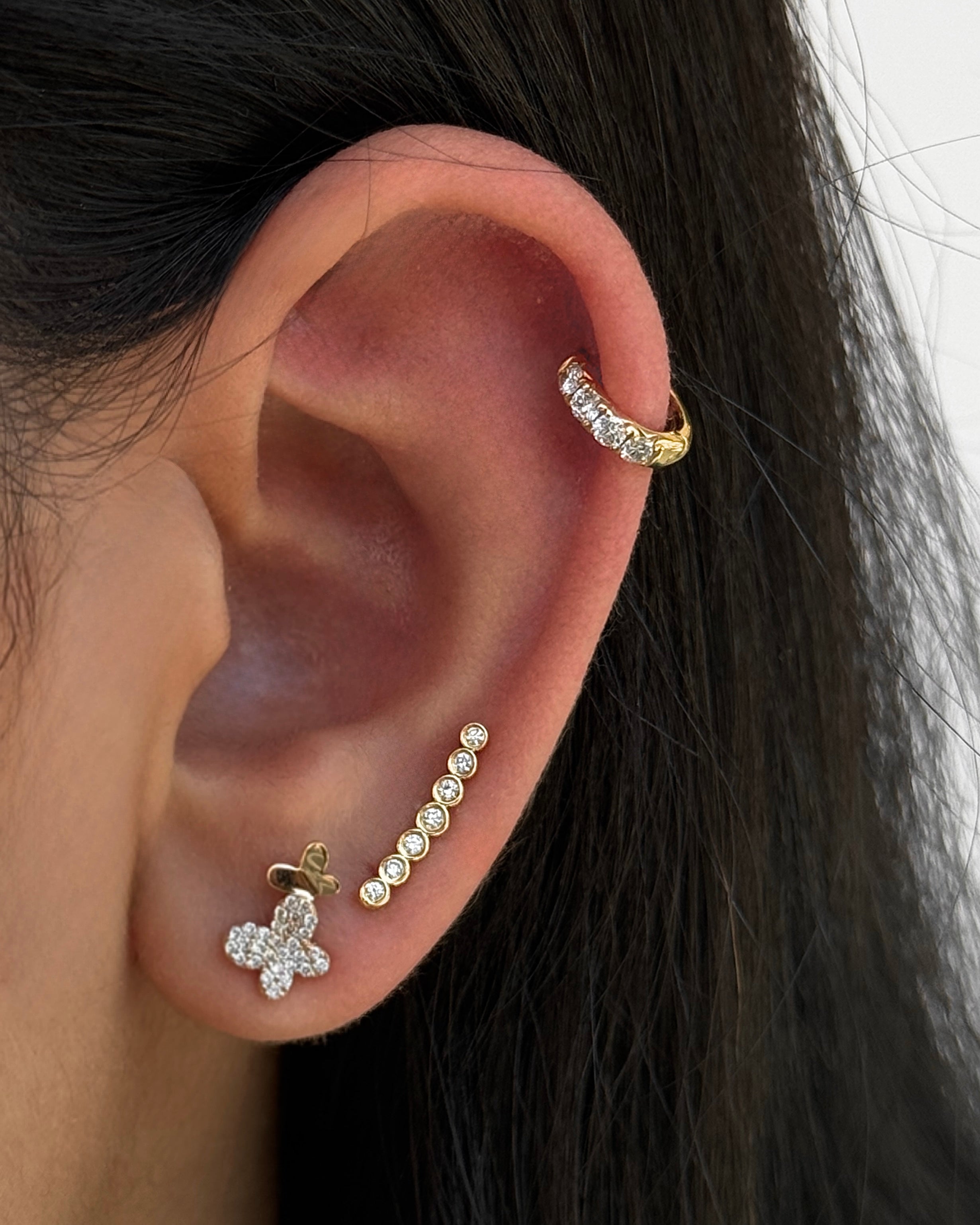 Gold and Diamond Double Butterfly Studs