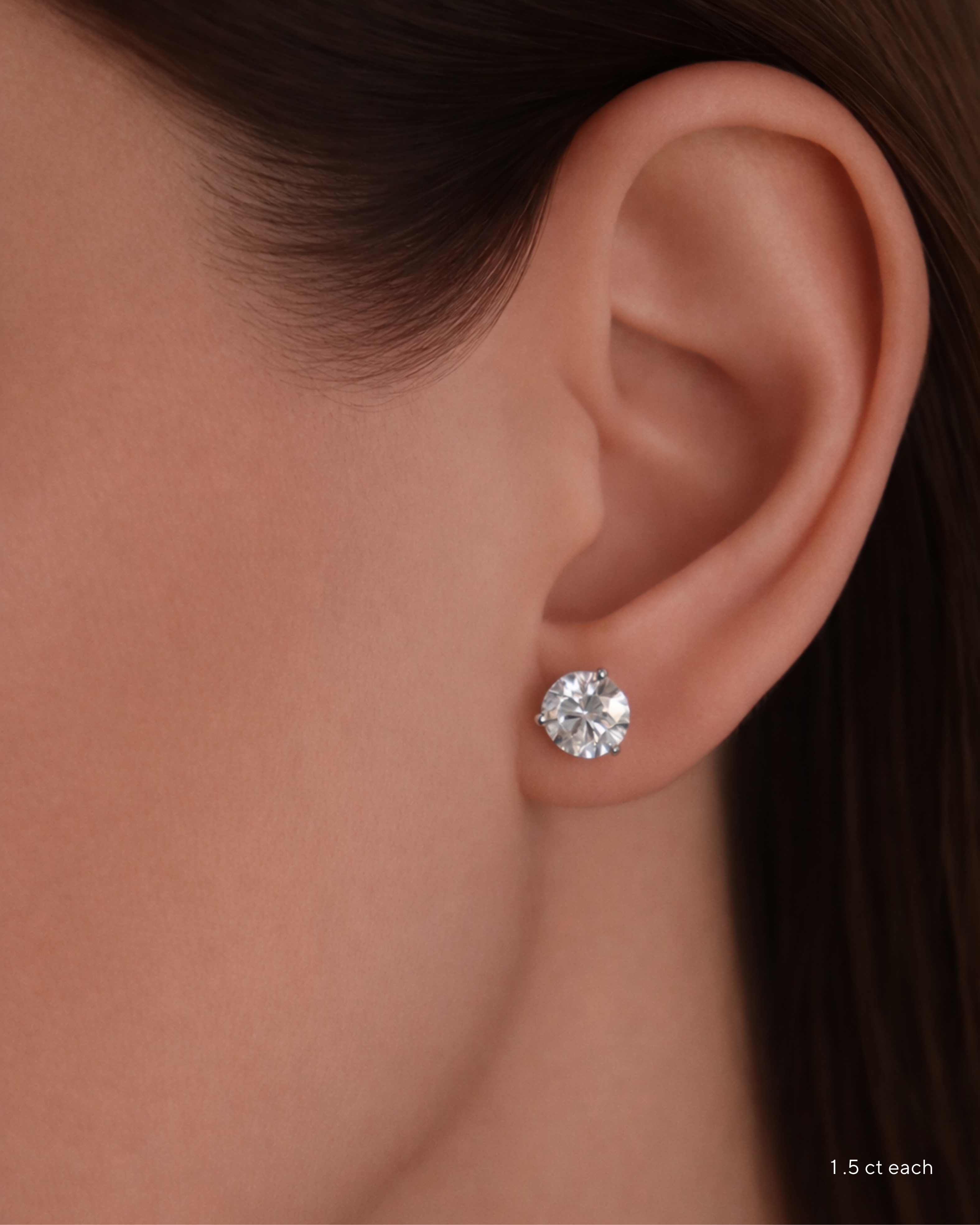 Three Prong Lab Diamond Stud Earrings