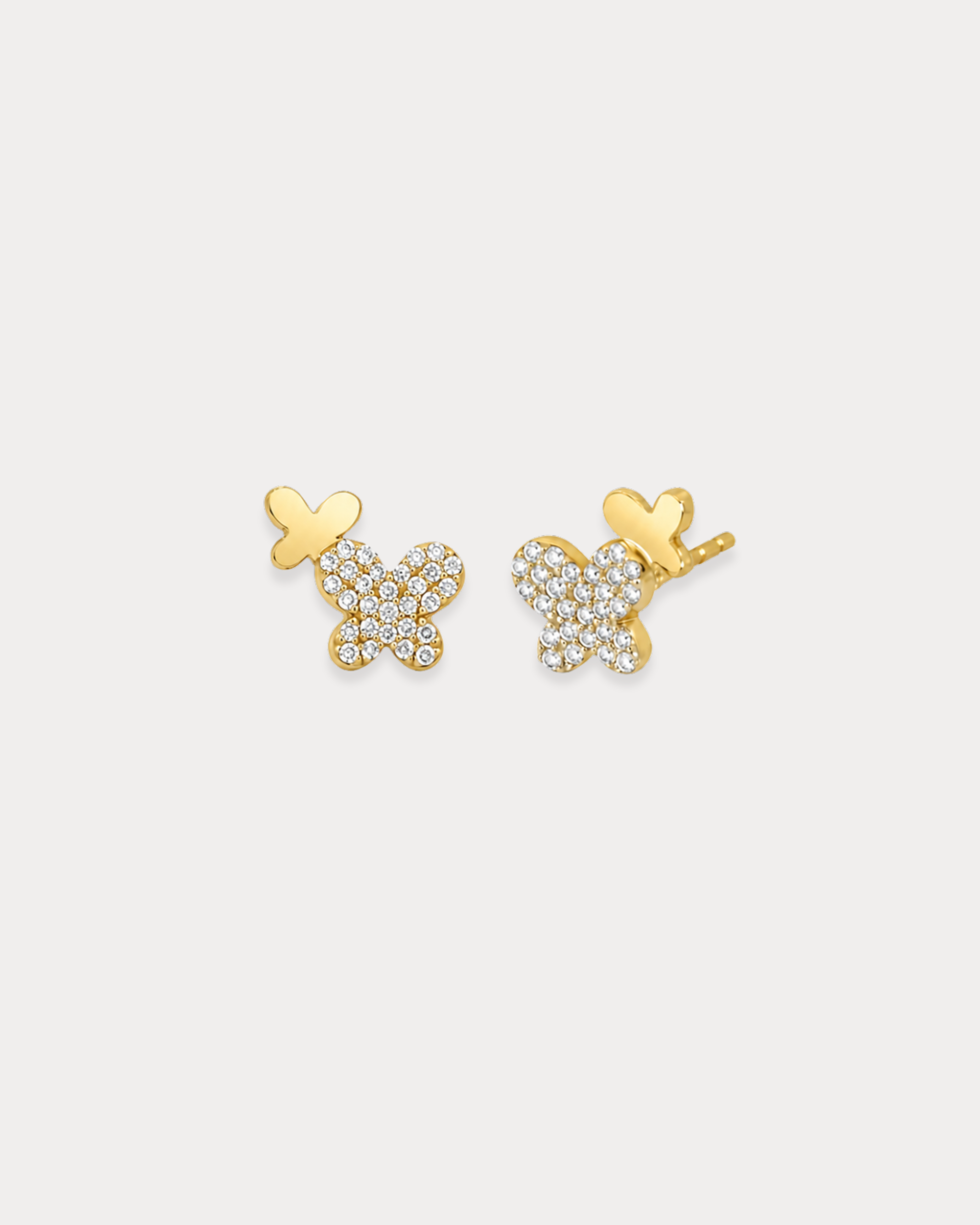 Gold and Diamond Pavé Double Butterfly Studs
