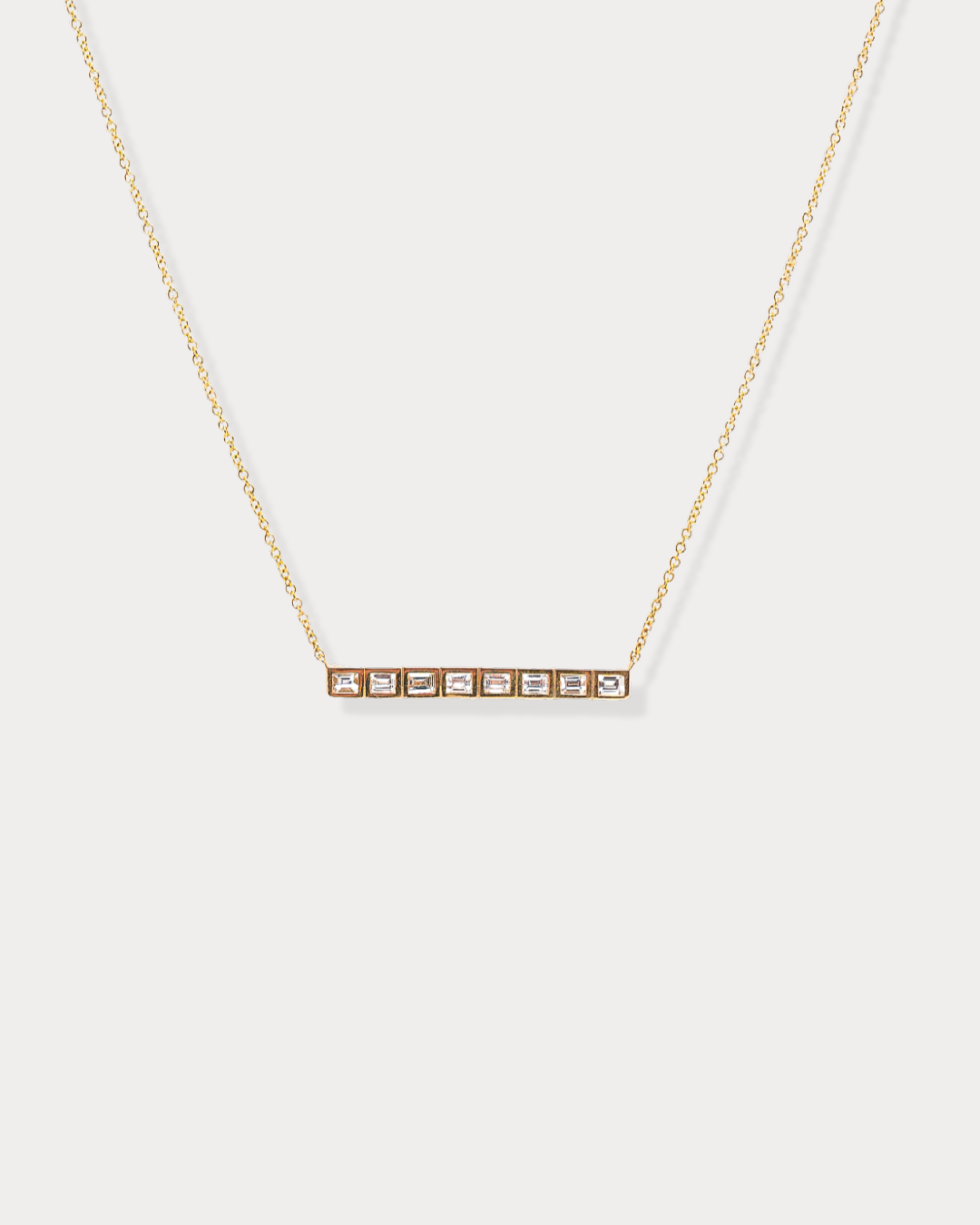 Bezeled Baguette Diamond Bar Necklace