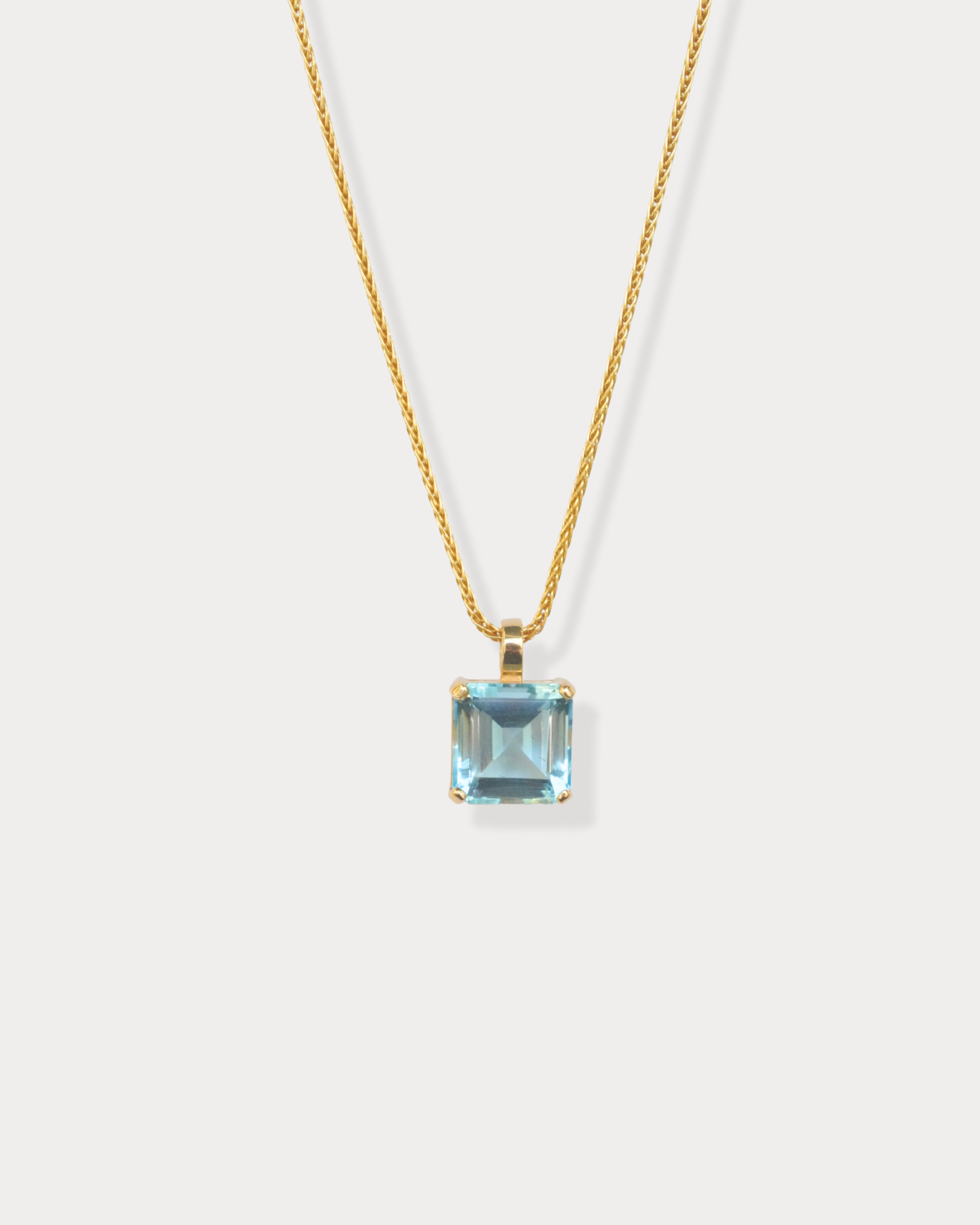 Aquamarine emerald cut pendant necklace