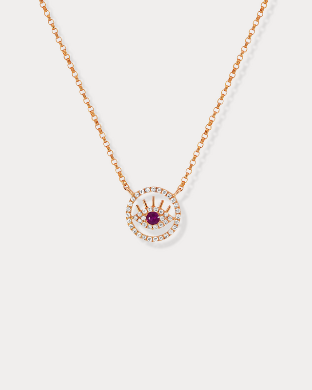 Diamond Evil Eye with a Ruby Centre Necklace