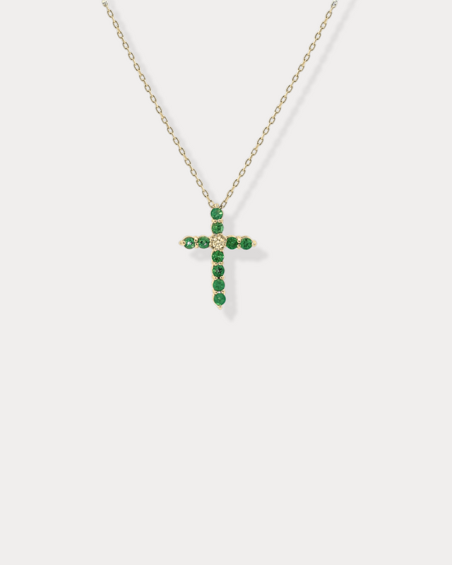 Emerald Diamond Cross Necklace
