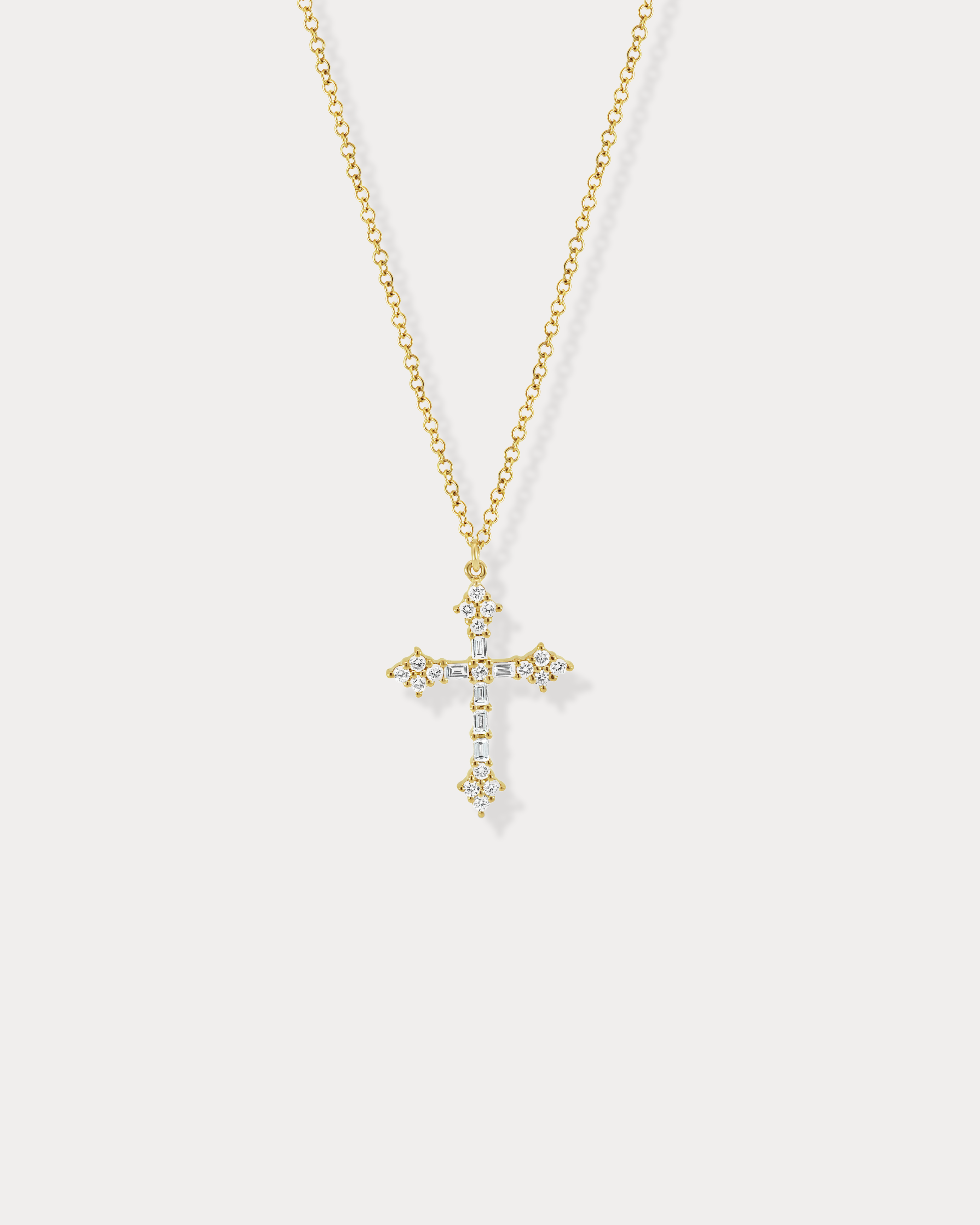 Baguette & Round Diamond Cross Necklace