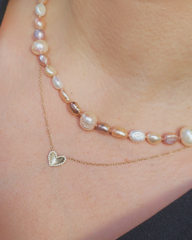 Mini diamond Fluted Heart Pendant Necklace
