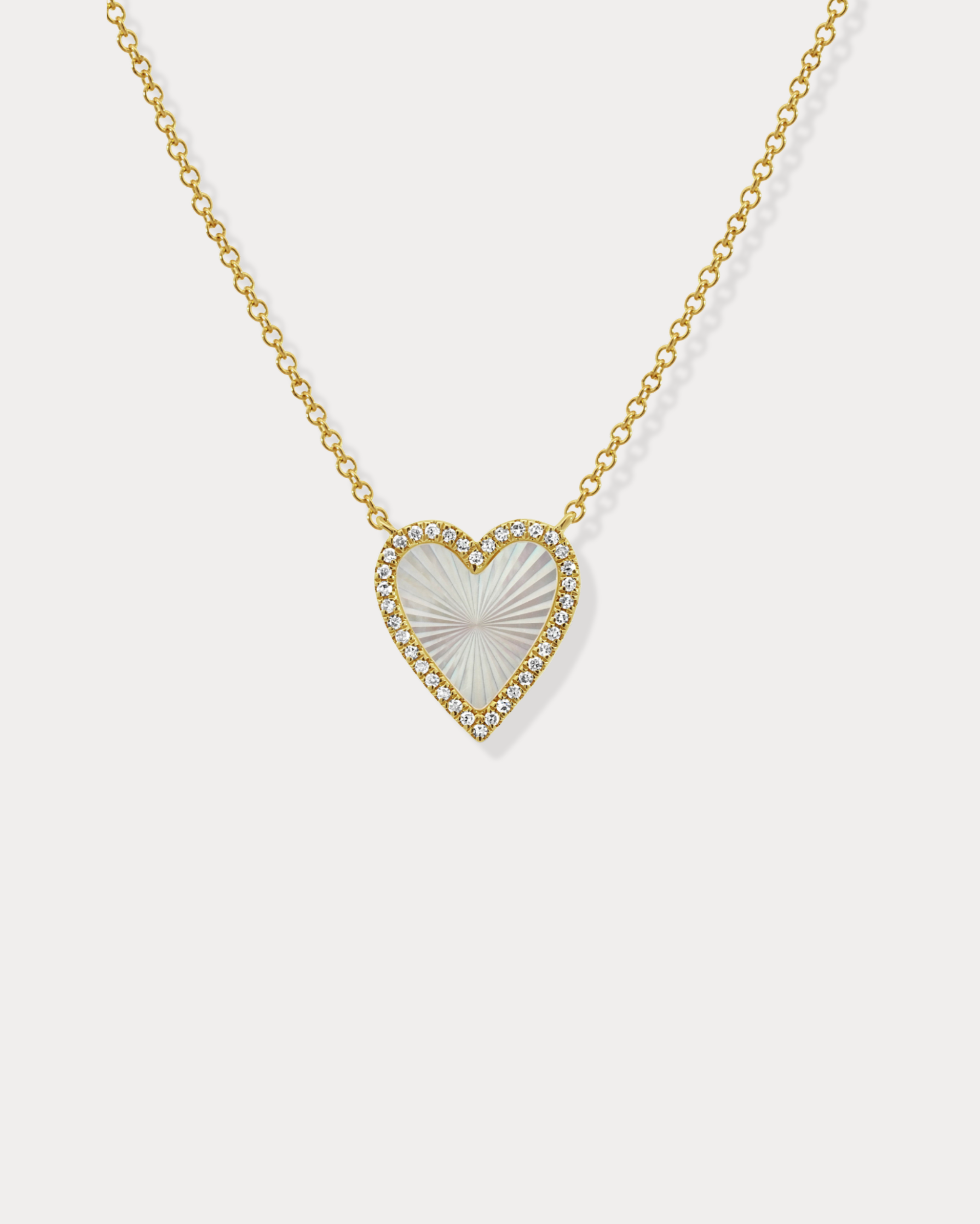 Fluted Mother of Pearl Diamond Heart Pendant Necklace