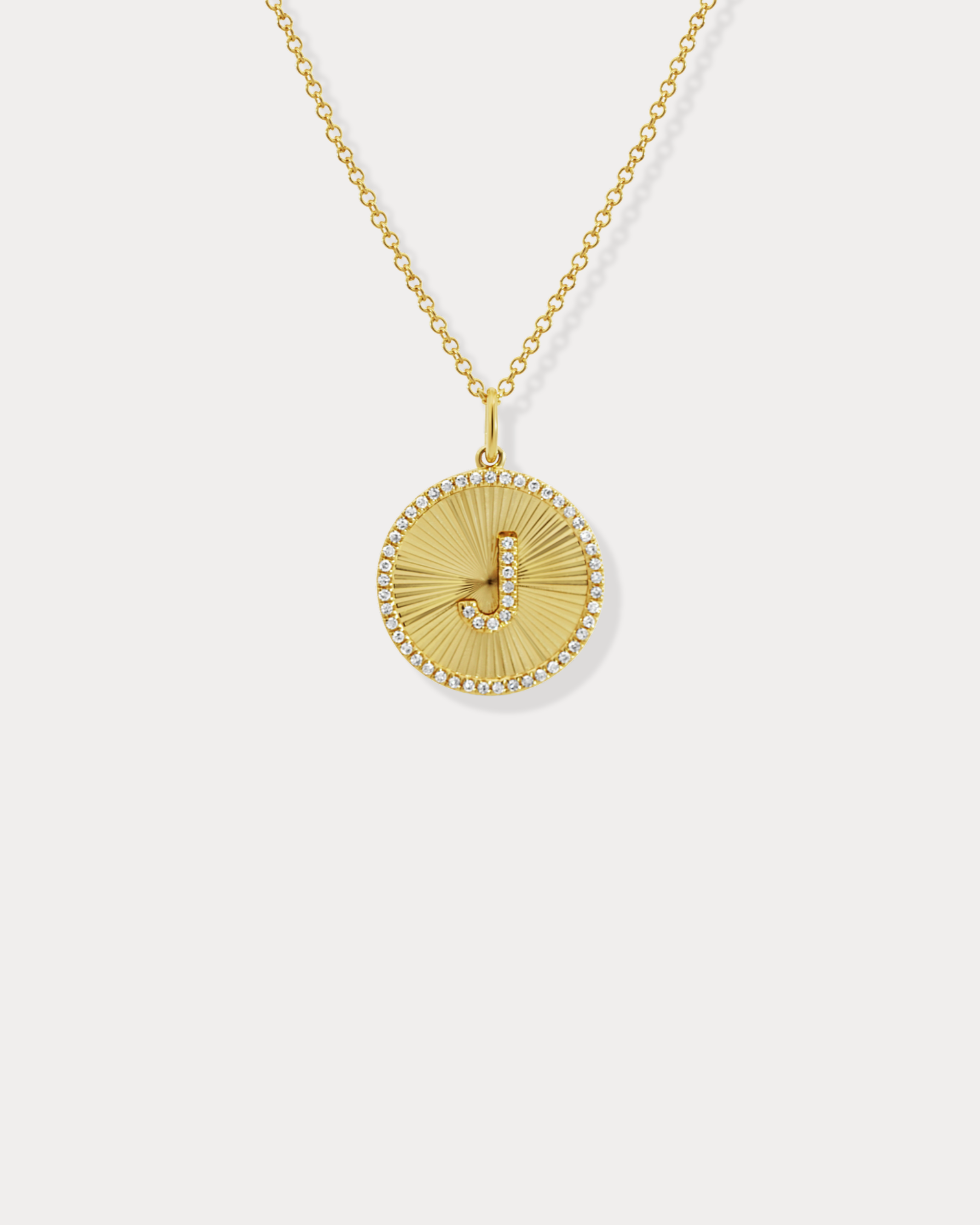 Diamond fluted medallion initial necklace