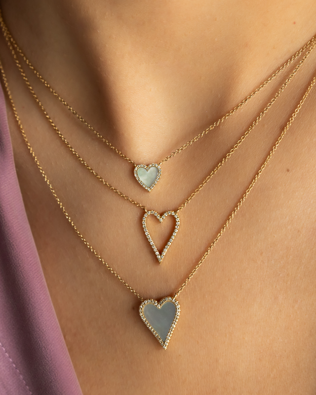Mother of Pearl & Diamond Heart Necklace