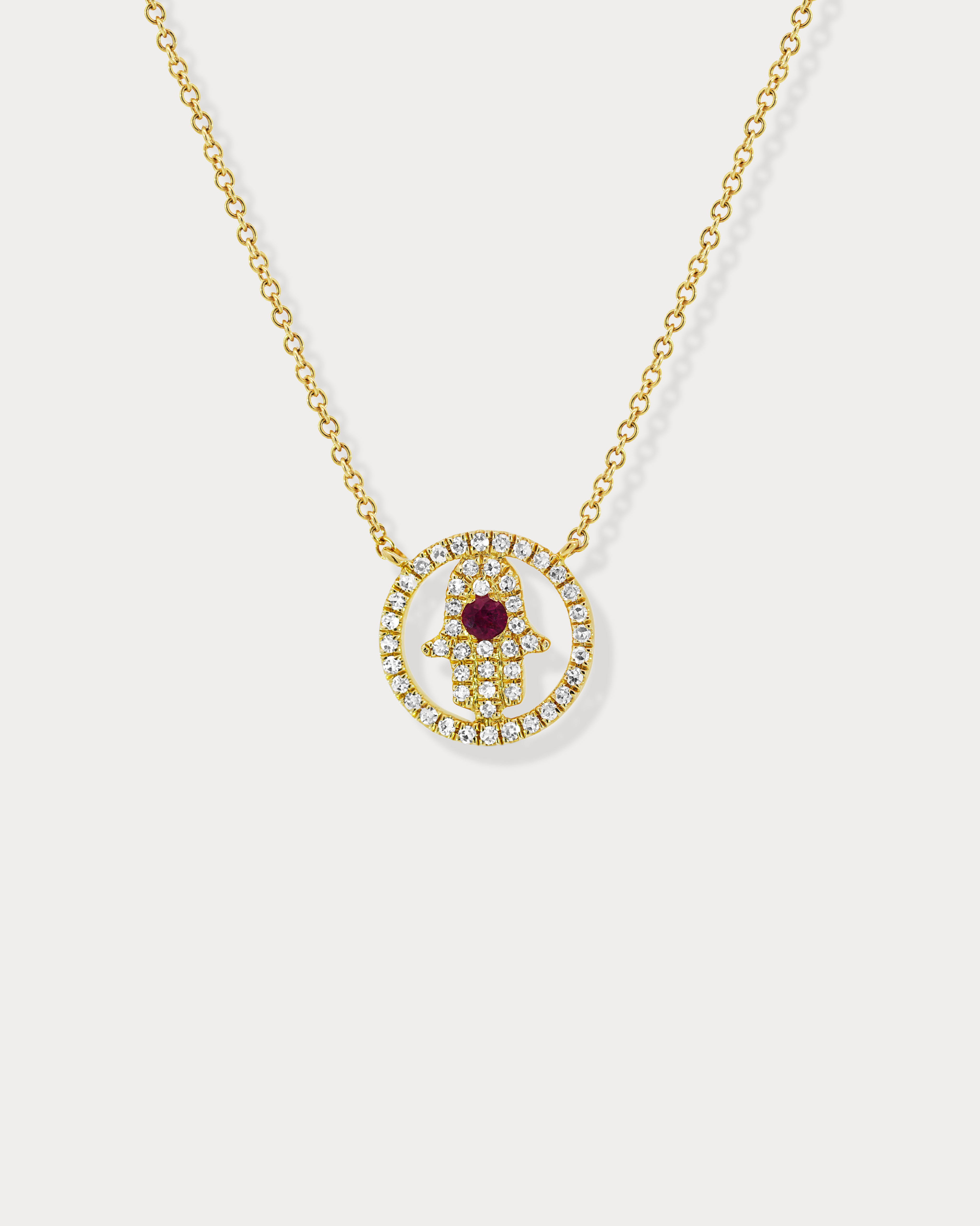 Diamond and Ruby Hamsa Necklace