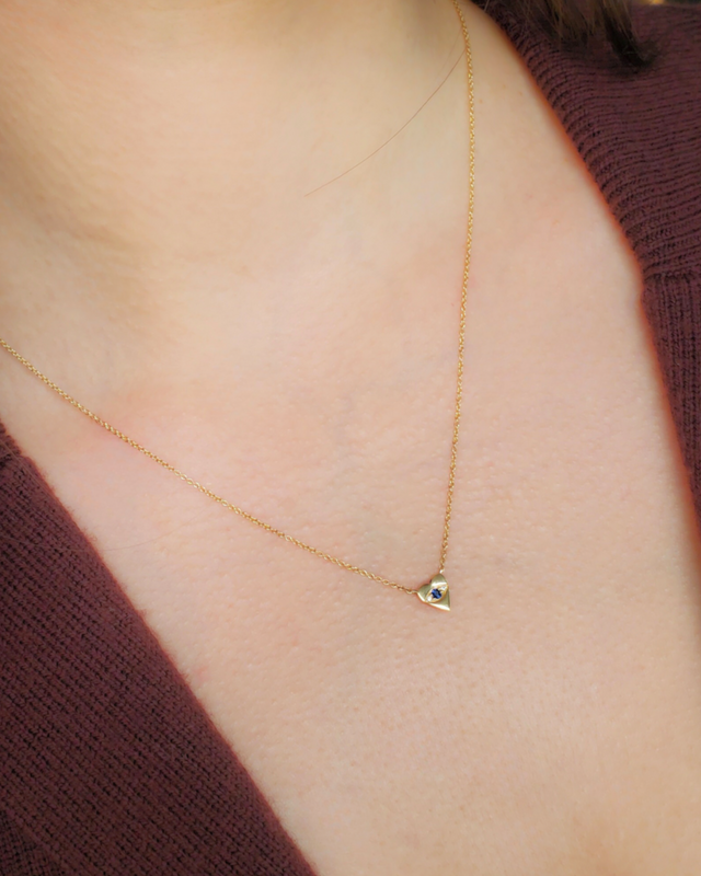Gold & Diamond Heart Shaped Evil Eye Necklace