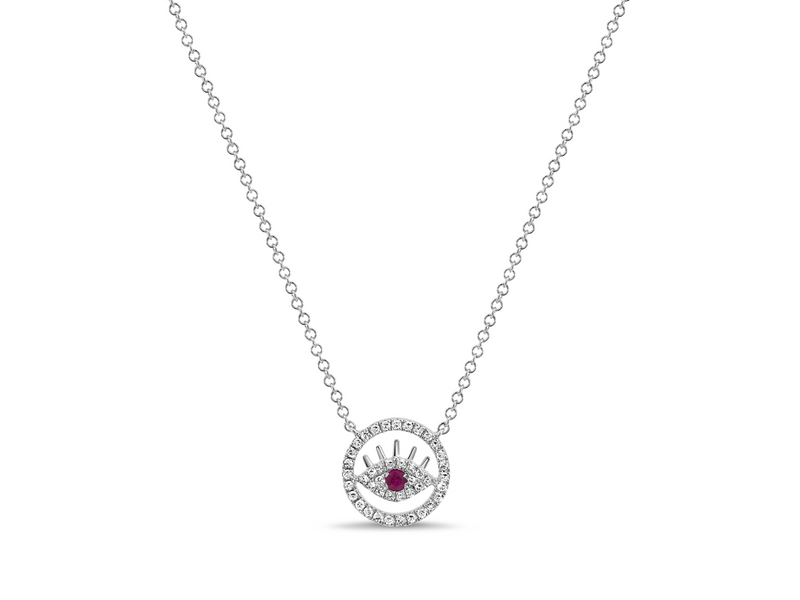 Diamond Evil Eye with a Ruby Centre Necklace