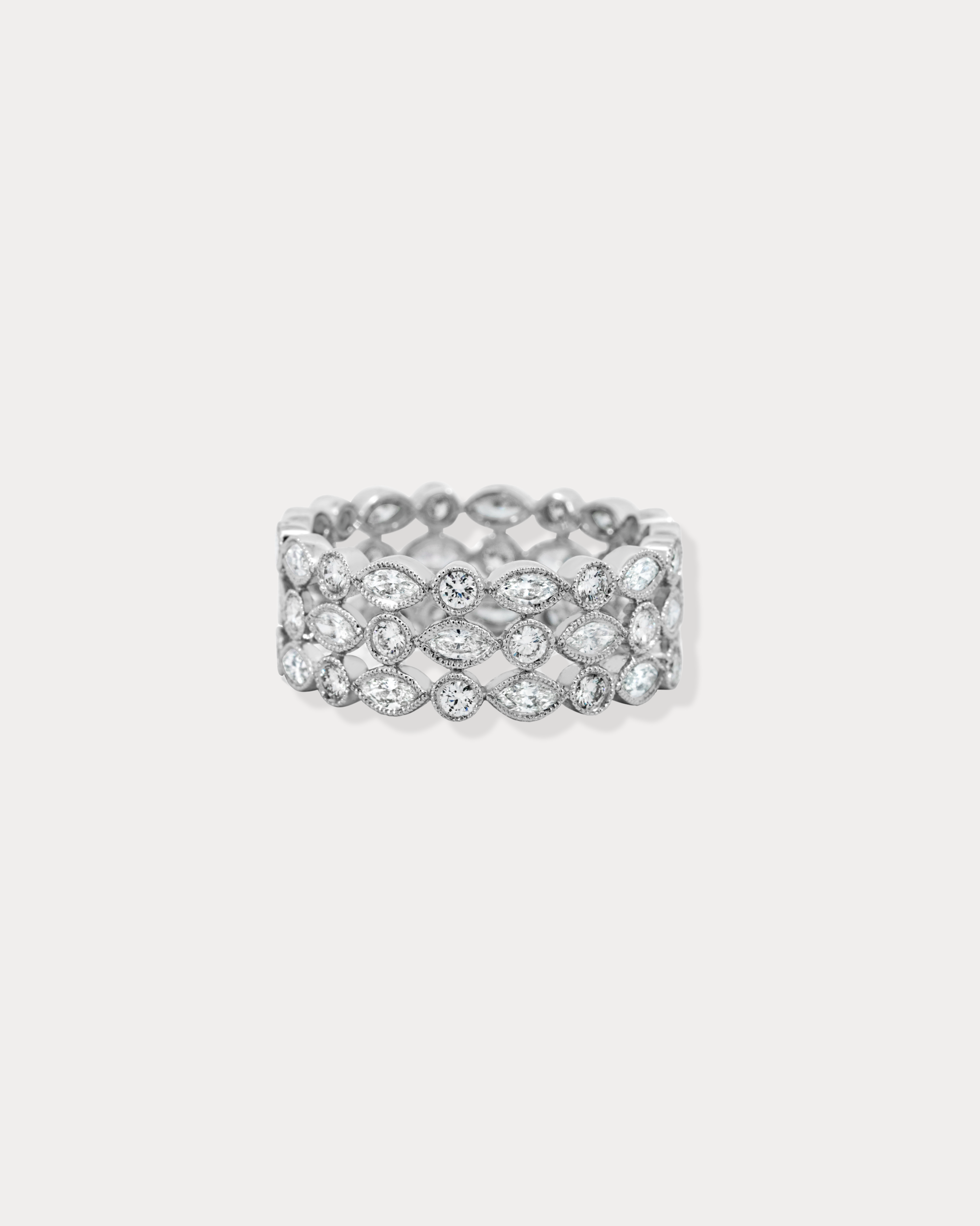 Triple Row Marquise and Round Diamond Band