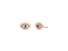 Load image into Gallery viewer, Gold &amp; Diamond Evil Eye Studs with Blue Sapphire

